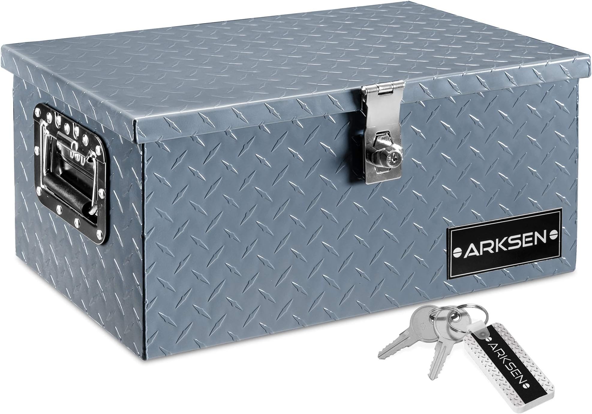 ARKSEN 20 Inch Heavy Duty Aluminum Diamond Plate Tool Box Chest Box Pick Up Truck Bed RV Trailer Toolbox Storage with Side Handle and Lock Keys – Gray