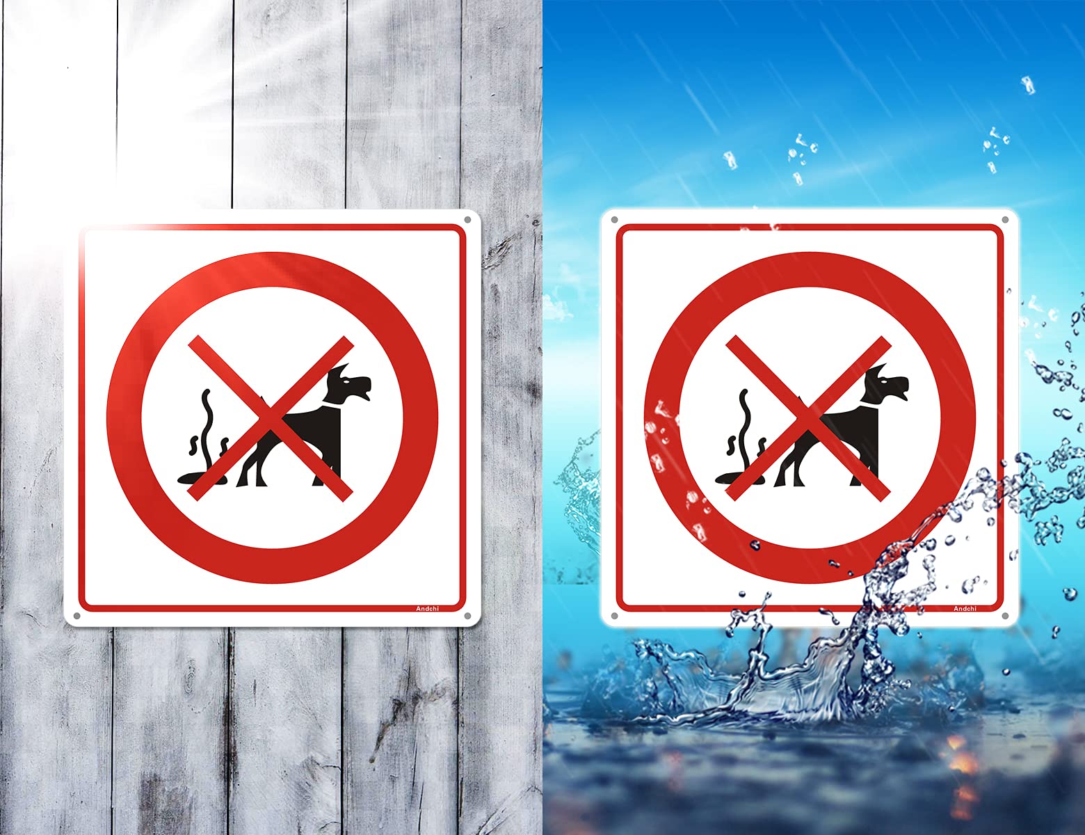 Andchi 2 pezzi cartello feci cane, Segnale di avvertimento per la pulizia dopo il cane, nessun segno di sporcizia, cartello quadrato in metallo alluminio, dimensioni 300x300 mm