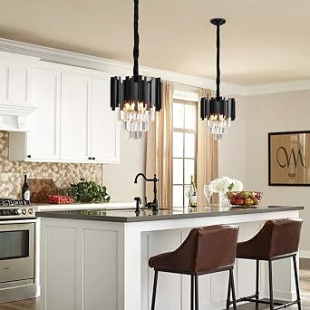 AHXIAOZN Modern Chandelier Crystal Light, K9 Crystal Chandelier, Black Ceiling Lights Living Room,Round Lampshades