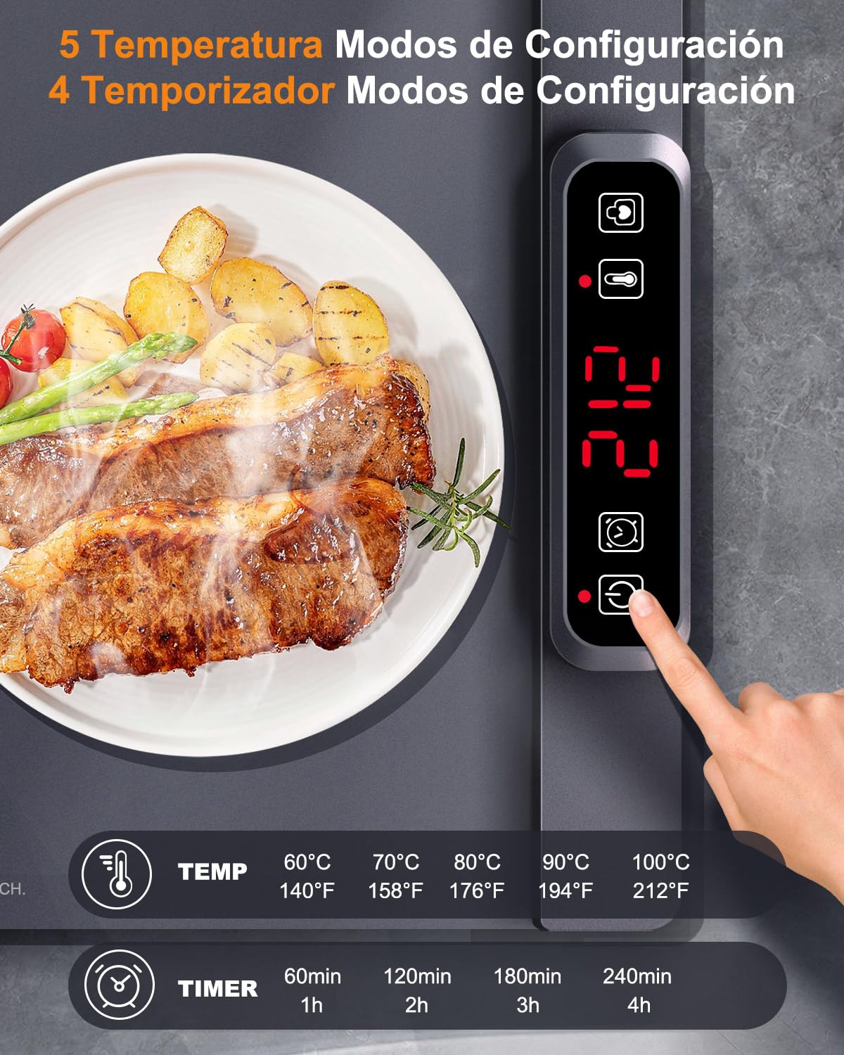 AUTOPkio Bandeja de Calentamiento Eléctrico, Calienta Platos Calentar Alimentos 300W 5 Temperatura & 4 Temporizadores Auto-Apago, Cerradura Niños para Buffets, Fiesta, Descongelado, Hogar