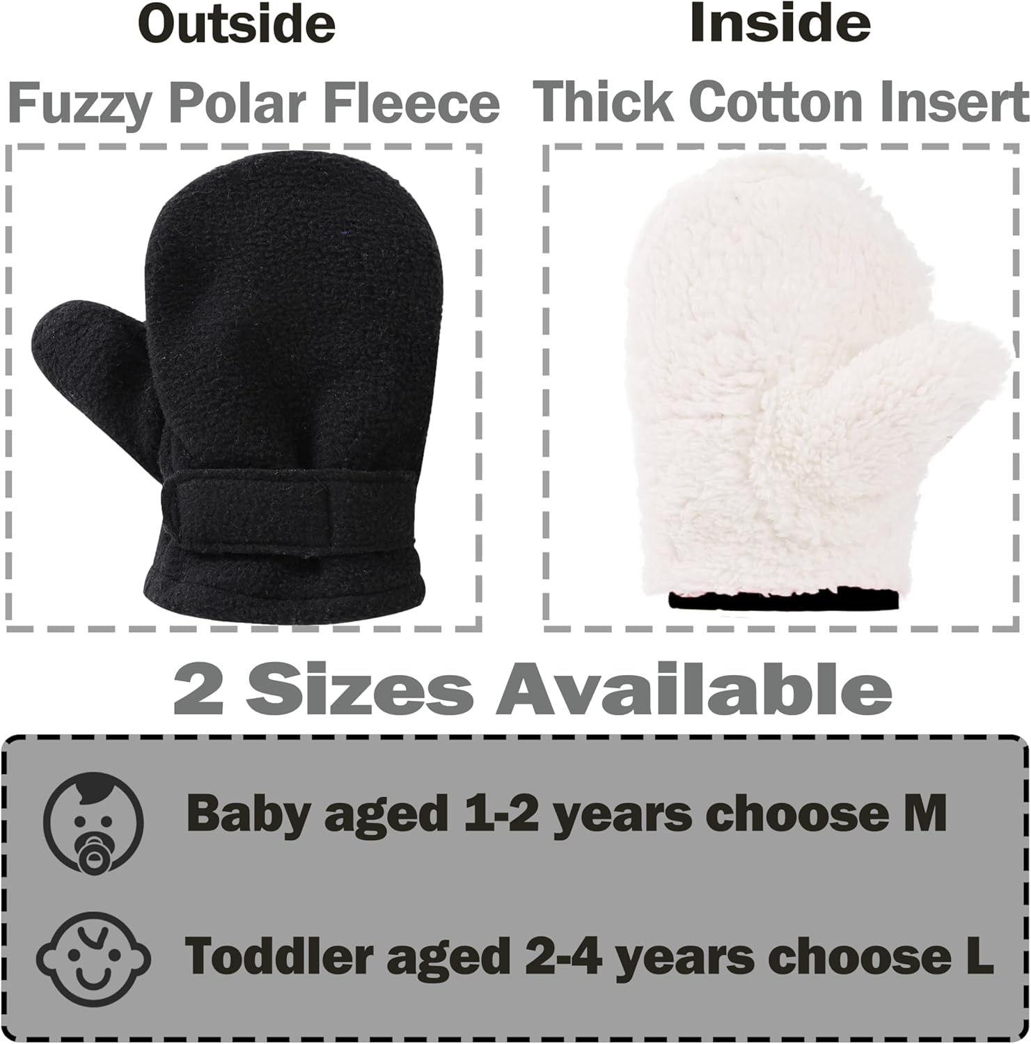 Baby Toddler Mittens 3Pack Boys Girls Winter Outdoor Gloves Kids Easy-On Fleece Warm Mittens - Image 2