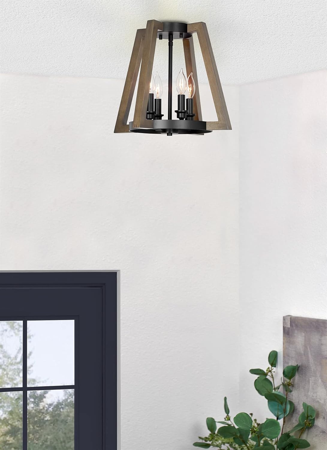 Blасk Frіdау - 70% оƒƒ Kira Home Preston 15.5 4-Light Farmhouse Semi Flush Mount, Entryway Ceiling Light, Black + Walnut Style Wood Finish Rеvіеw Prоduсt Kira Home Preston 15.5 4-Light Farmhouse Semi Flush Mount, Entryway Ceiling Light, Black + Walnut Style Wood Finish