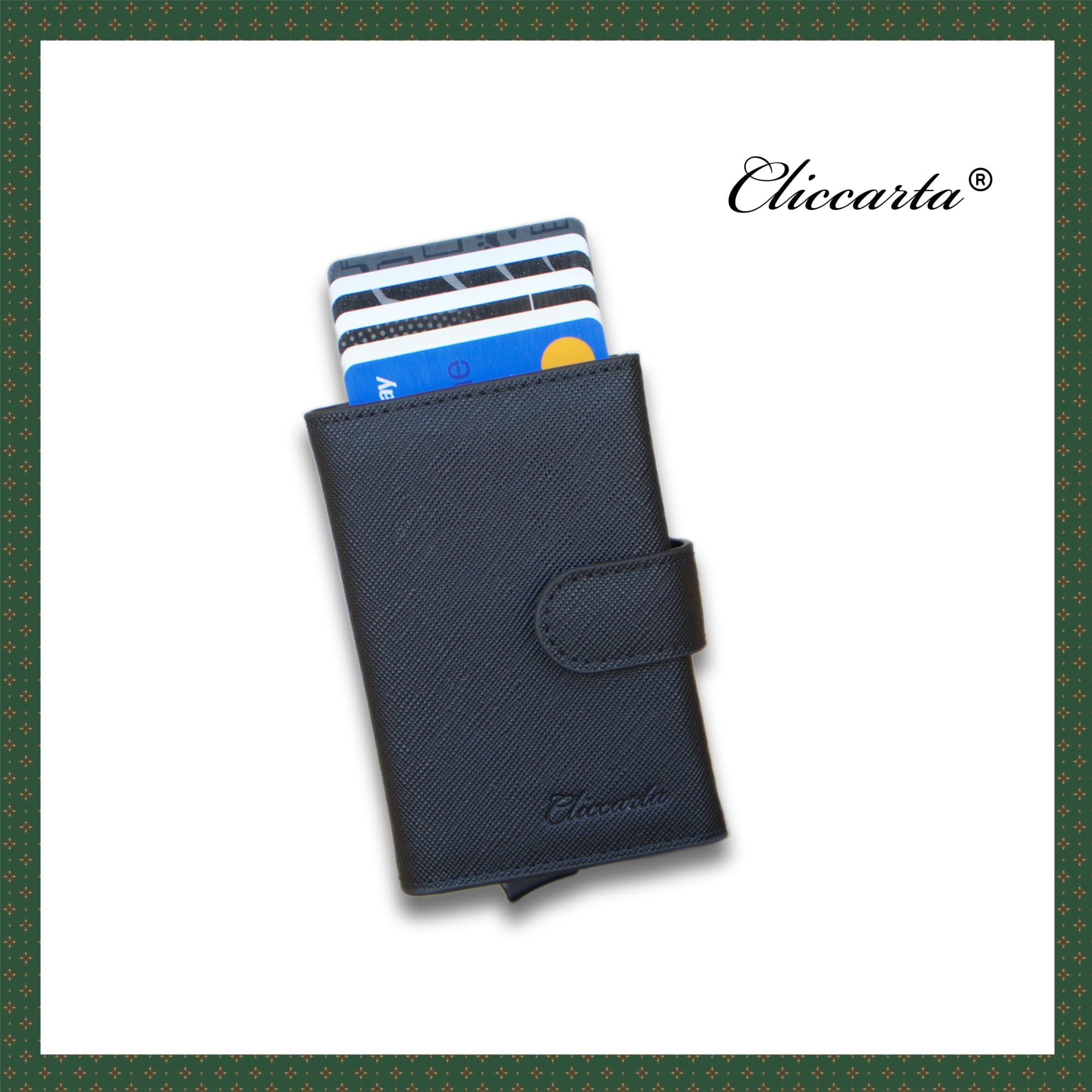 Portafoglio Uomo Slim RFID, Porta Carte Uomo Donna con Portamonete e Scomparto Banconote, Compatto ed Elegante, Idea Regalo (Nero Saffiano)