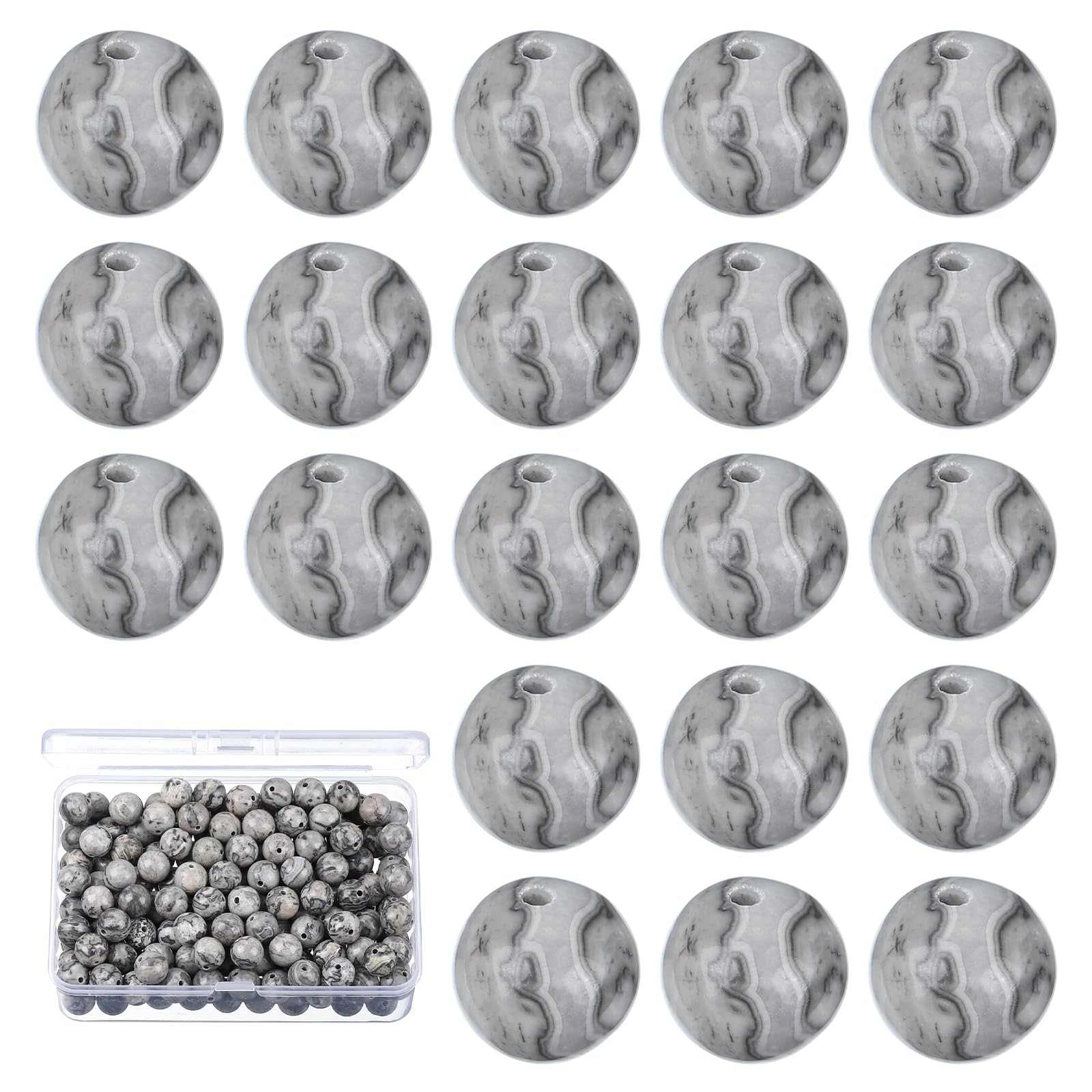 Perles de pierre de carte grise de 8mm PATIKIL en gemme ronde de qualité