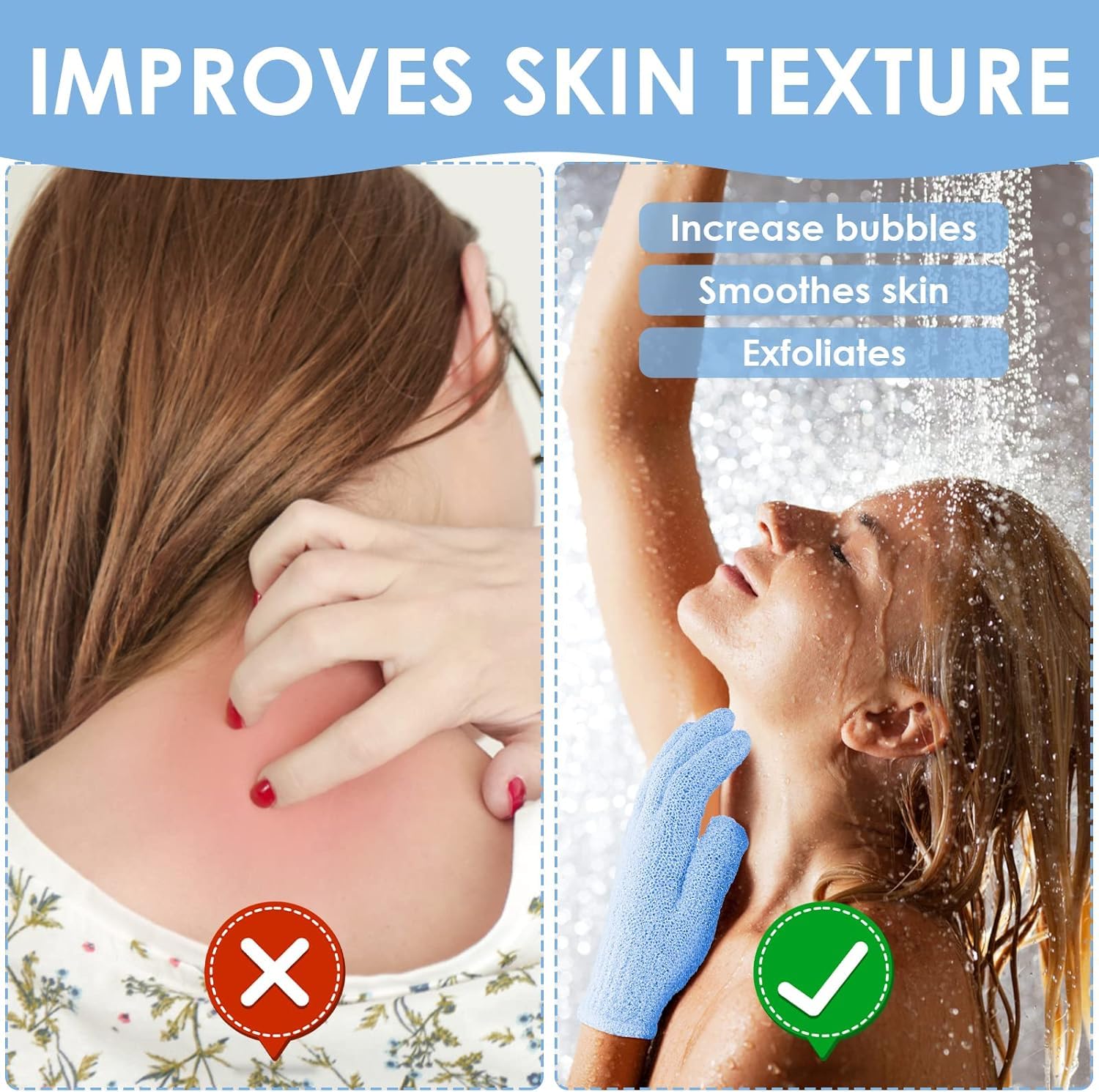 2 Pcs Exfoliating Loofah Bath Gloves – Deep Cleansing Shower Scrub Mitts for Men & Women – Reusable Body Exfoliator Gloves for Dead Skin Removal, Smooth & Glowing Skin - Image 4 thumbnail