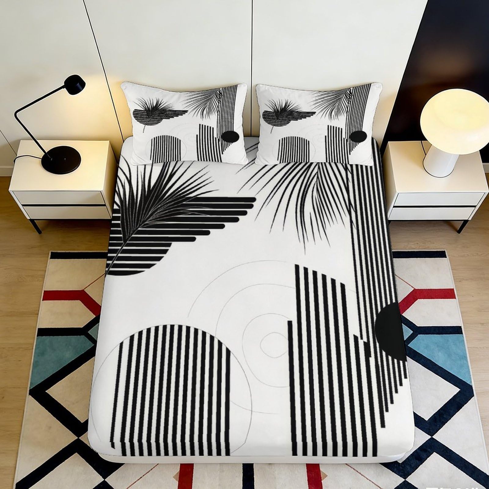 3D Printed Abstract Geometric Fitted Sheet Microfiber Soft Monochrome Palm Bed Cover for Bedroom Dorm Mattress Protection Decor 90x200x25cm