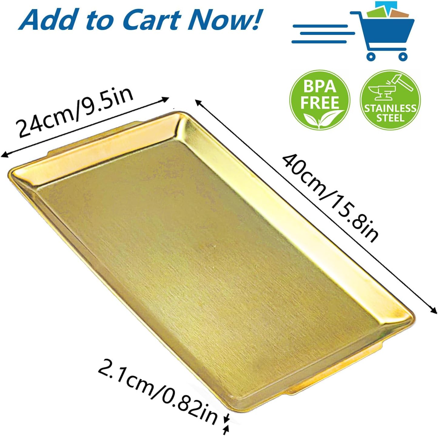 15.8" x 9.5" Large Serving Platters, Stainless Steel Heavy-Duty Large Serving Trays, Gold Rectangular Plates for Food, Fruit, Party, Wedding, Christmas, Chip and Scratch Resistant - Image 3