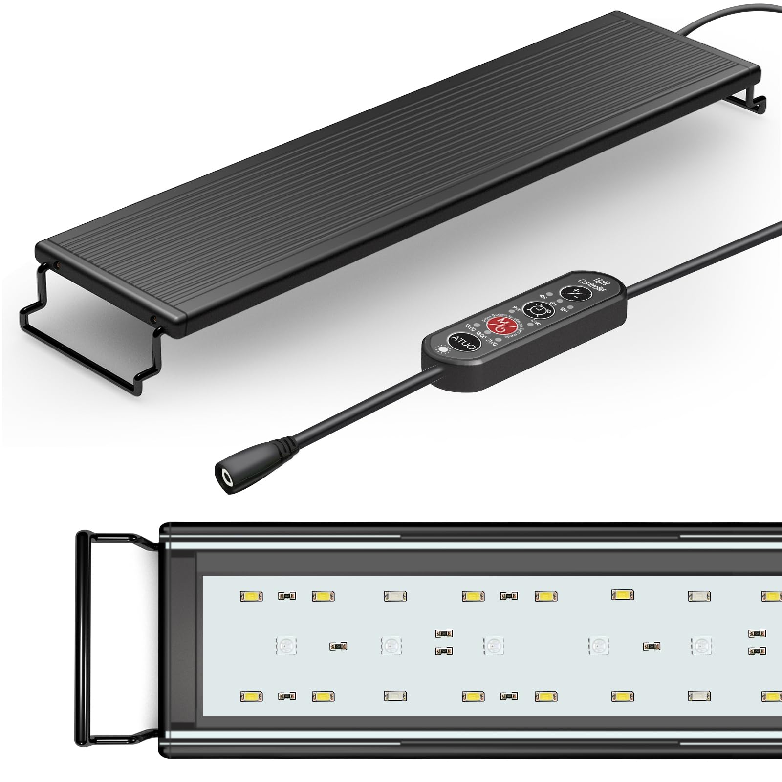 Lixada Luce per acquario a spettro completo, 18 W, LED per acquario con supporto estraibile, luminosità regolabile con controller esterno per acquari, acquari
