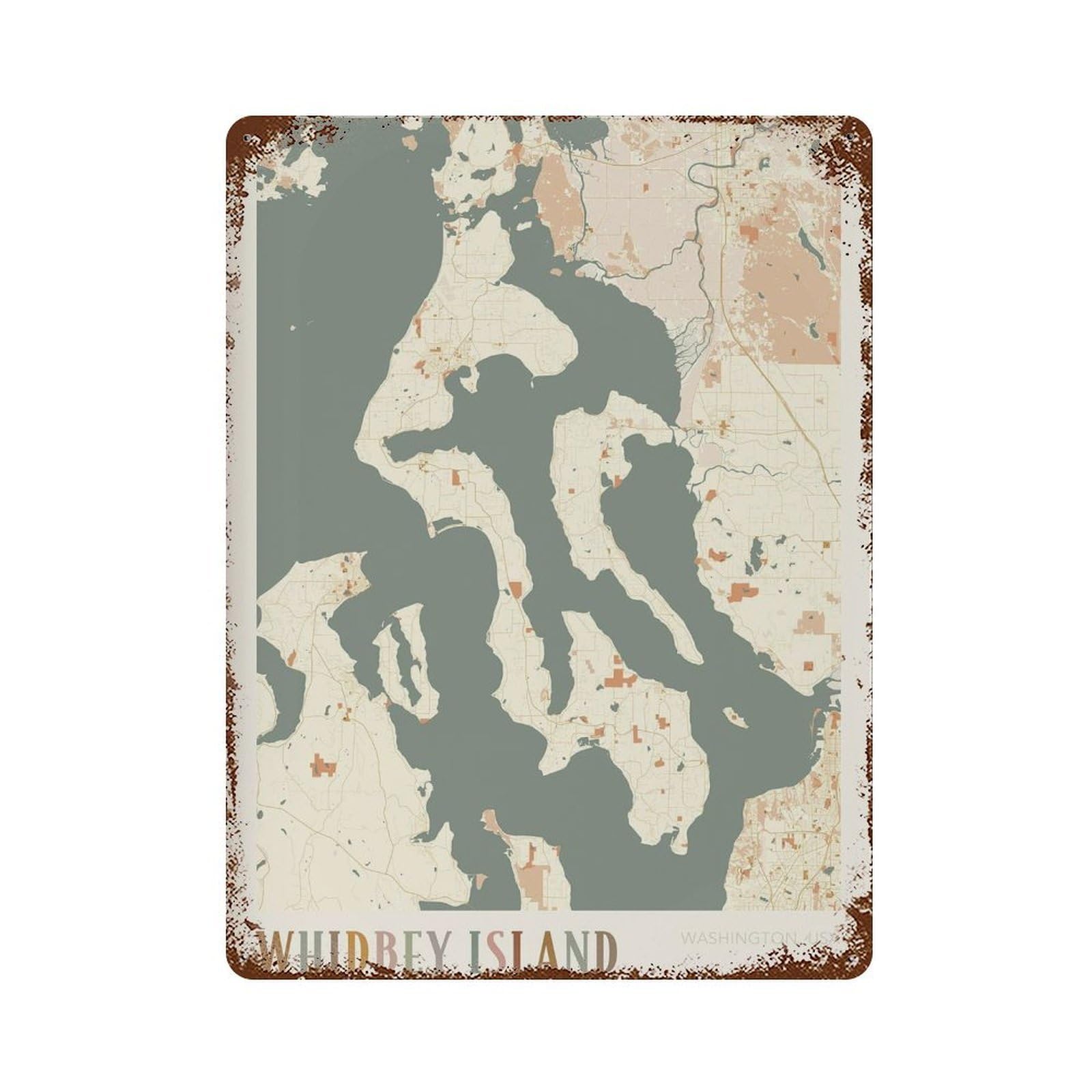 xiaoxiaoshen Whidbey Island Map Washington Travel Gift Boho Decor Wall Decor Art Metal Tin Poster Modern Home Decor Art Home Bar Shop Decorations Vintage Sign 40x30cm