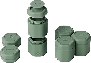 Cadence Travel Containers - Full Skincare Set - Magnetic Containers with Lids,Carry On Travel Essentials For Women/Men - 2 Small (0.56oz), 4 Medium Capsules (1.32oz), & Extender (1.43oz) - Eucalyptus