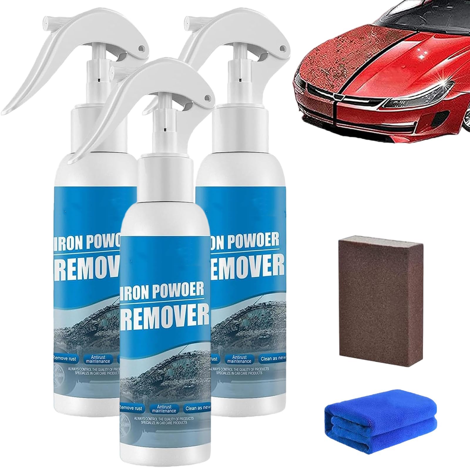 Iron Powder Remover Spray, Multi Purpose Rust Remover Spray, Car Rust Removal Spray, for Vehicles, Tools, Chains (3pcs-30ml)