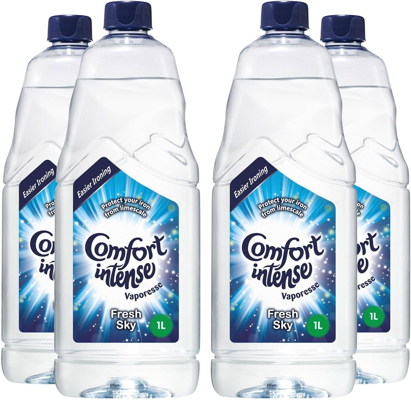 Comfort Ironing Water Fresh Sky Intense Vaporesse Deionised Water Gives Your Laundry a Clean, Fresh and Uplifting Fragrance Prevents Limscale for Easy Ironing 1 Litre (Buy 4)