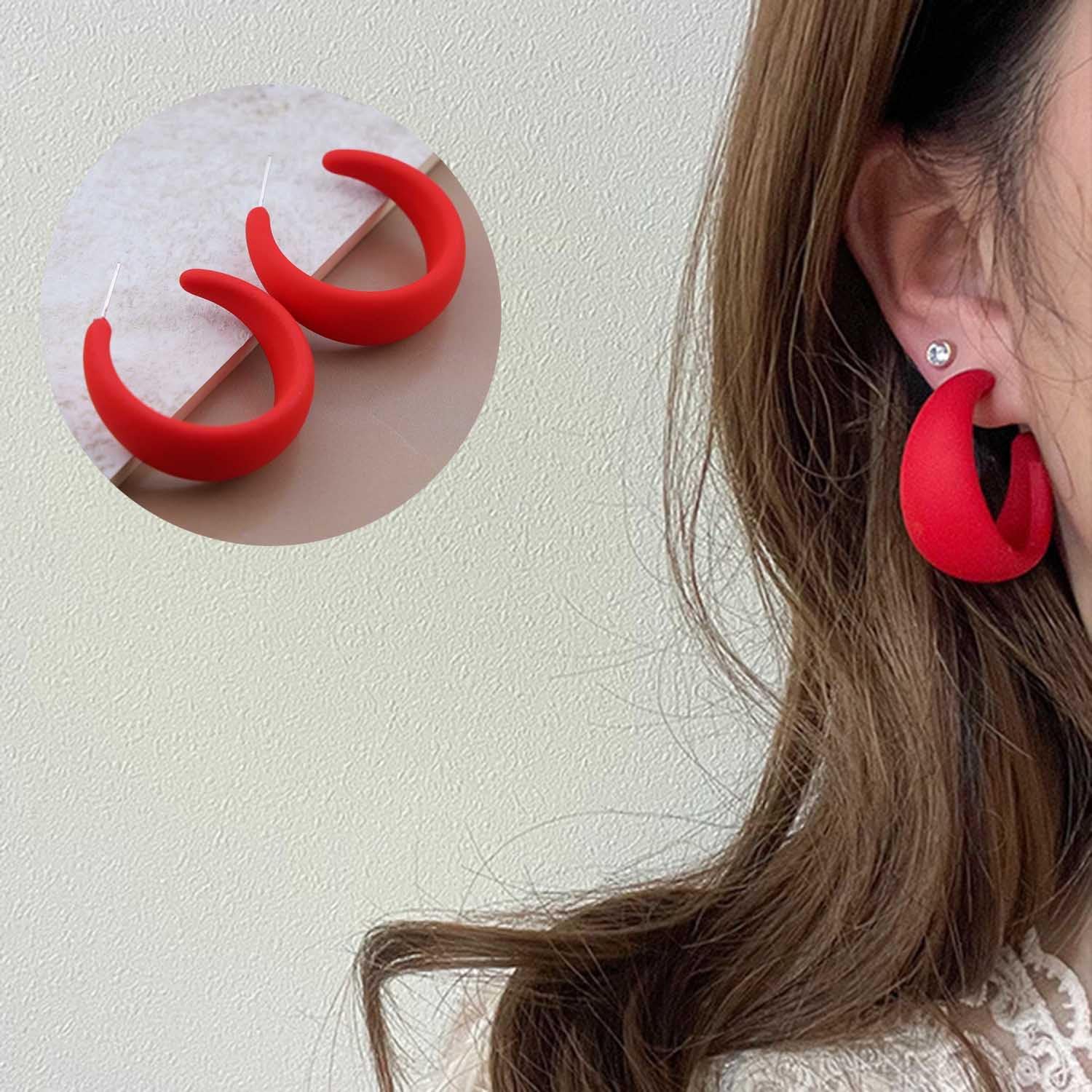 Large Acrylic Hoop Earrings C Shaped Resin Hoop Earrings Chunky Open Hoop Earrings Cute Candy Geometric Earrings Jewelry for Women (Blue) - Image 4