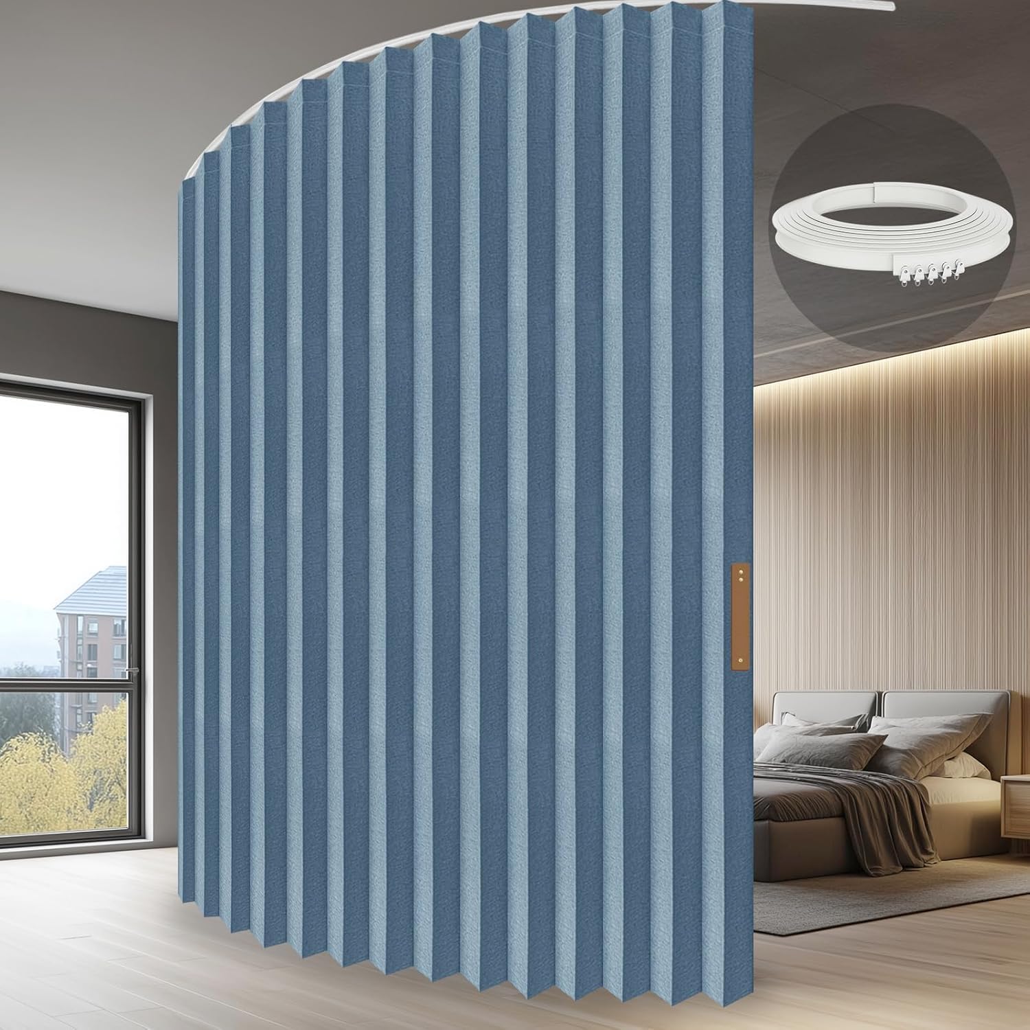 JILRON Vorhang für Raumabtrennung mit Deckenmontage 100% Lichtschutz Akkordeon-Optik für Schlafzimmer Wohnzimmer Raumecke