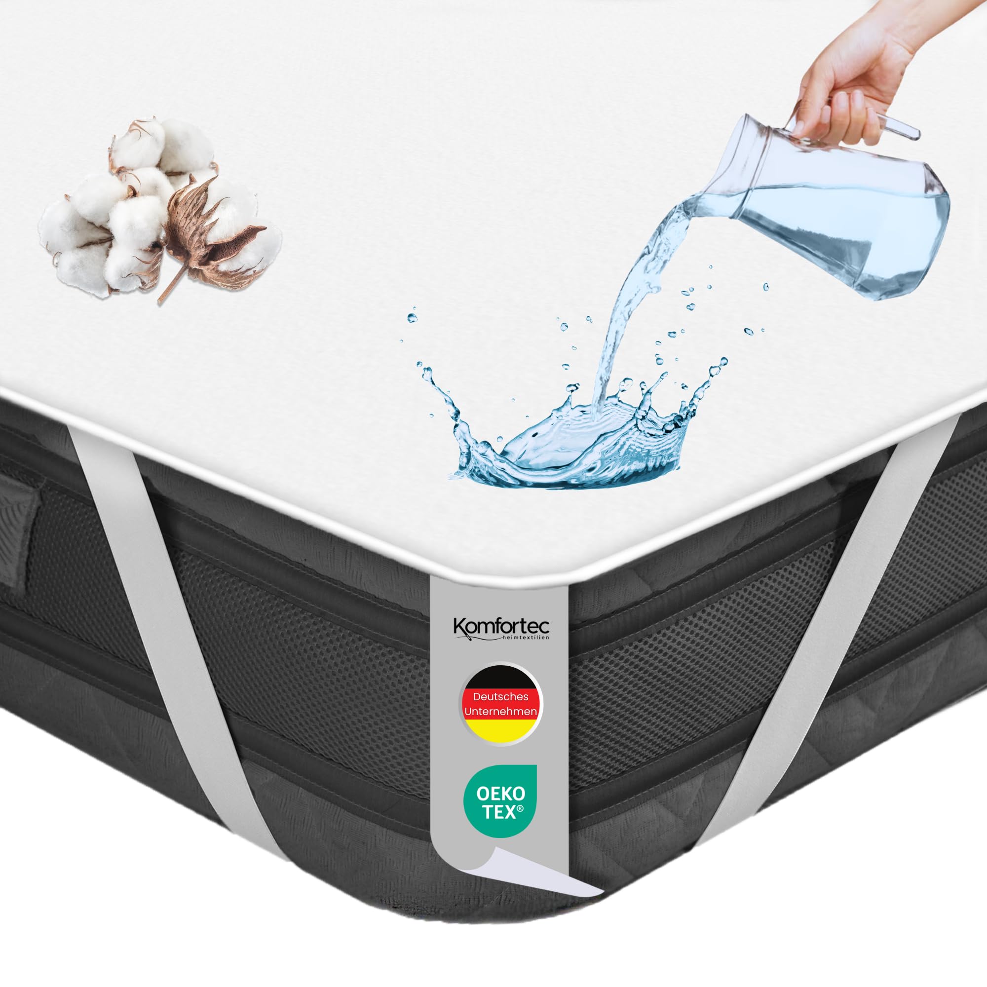 Komfortec Mattress Protector 140 x 200 cm, Cotton, Breathable, Anti-Allergy, No Crinkling,...