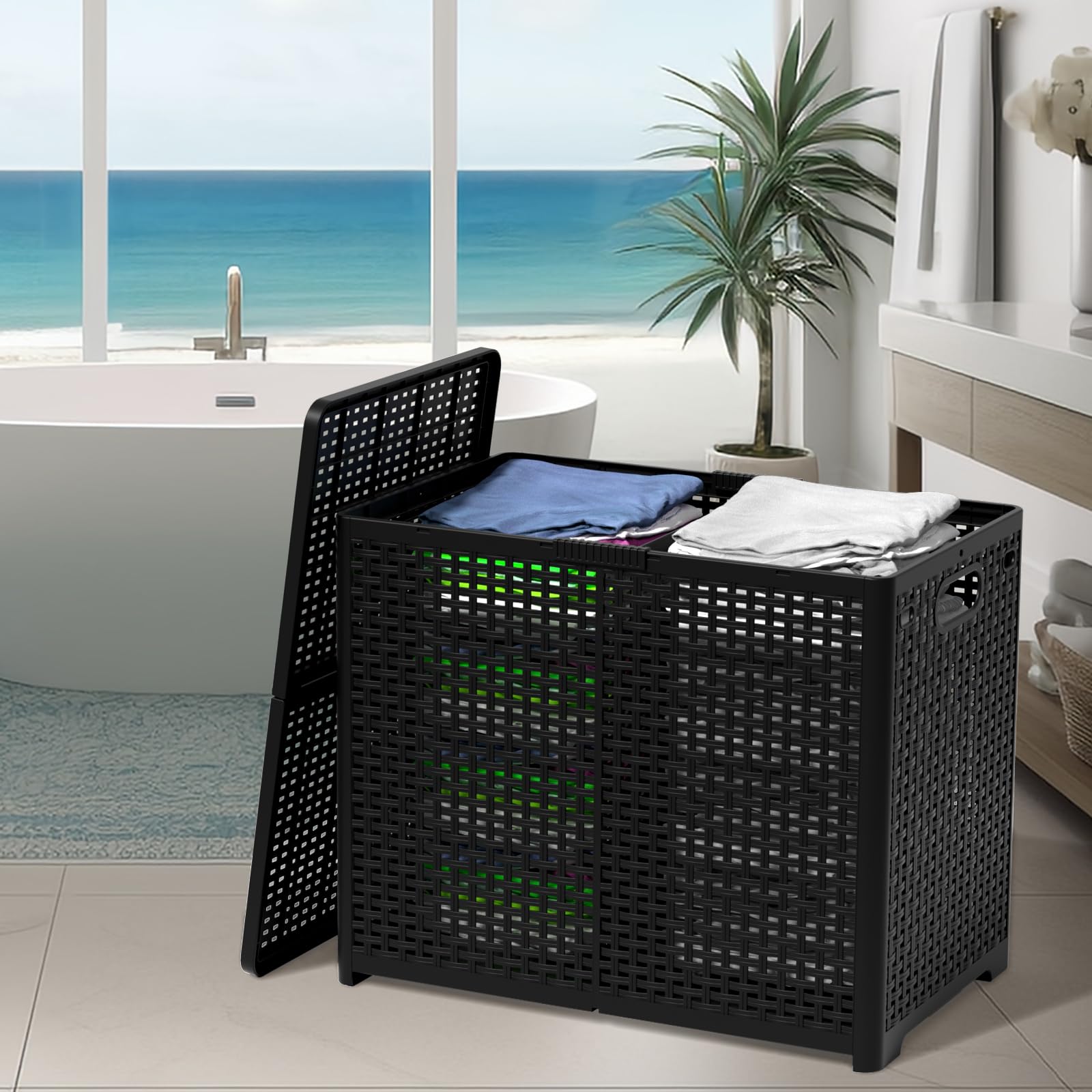 Amazon.com: Asking 80L Collapsible 2 Section Divided Clothe Hamper
