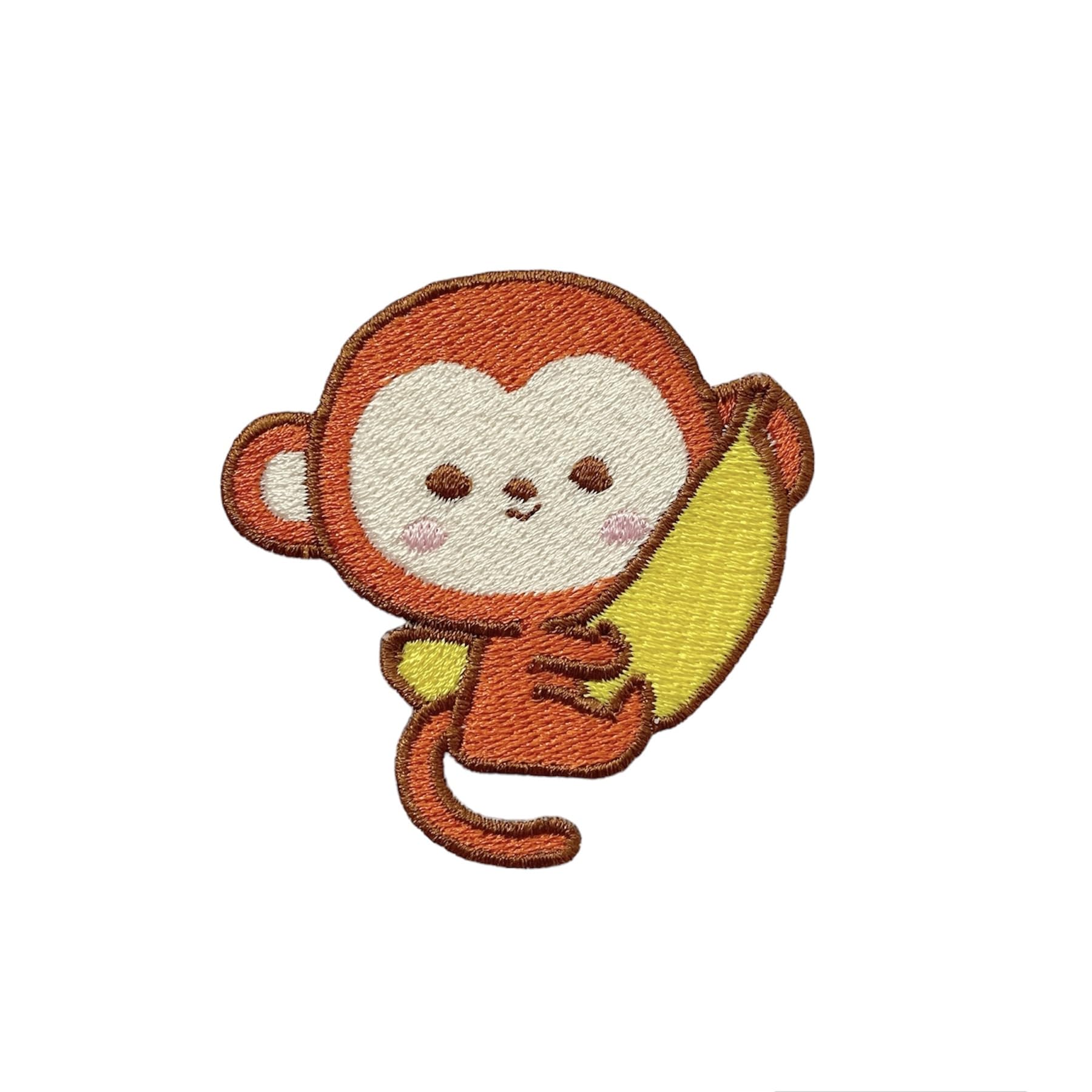 NH Monkey Banana Iron On Patches - Embroidery Applique Patches for Decoration, 2.4x2.4 inches, Orange/Yellow