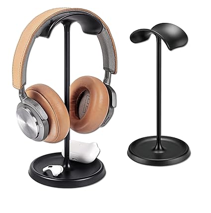 Hoss Headphone Stand - Aluminium Heavy Base Gaming Headphones Stand with Safe Curved ABS Headrest and Storage Base (Colour:Black)