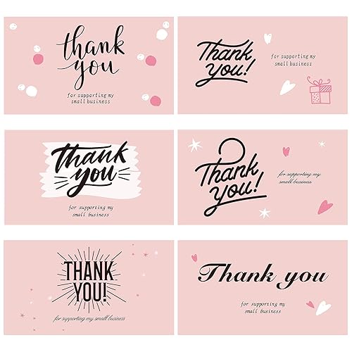 FZR Legend 120PCs Thank You for Supporting My Small Business Cards, 2x3.5 Inch Bulk Business Gratitude Cards in 6 Styles for Retail Store, Online, Handmade Products, Gift Packing, Pink Black - Pink with Black Text Cards