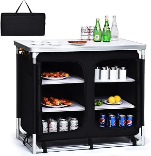 Giantex Camping Cook Table Kitchen Station with Storage Organizer and Carrying Bag, for BBQ Party Picnics Backyards and Tailgating, Portable Outdoor Aluminum Cooking BBQ Table