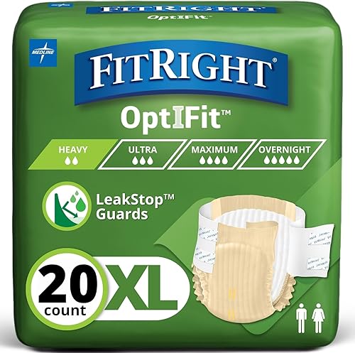 FitRight Pañales para adultos, absorción extra pesada, XL (tamaño de la cintura 56 a 64 pulgadas), 20 unidades, calzoncillos OptiFit para