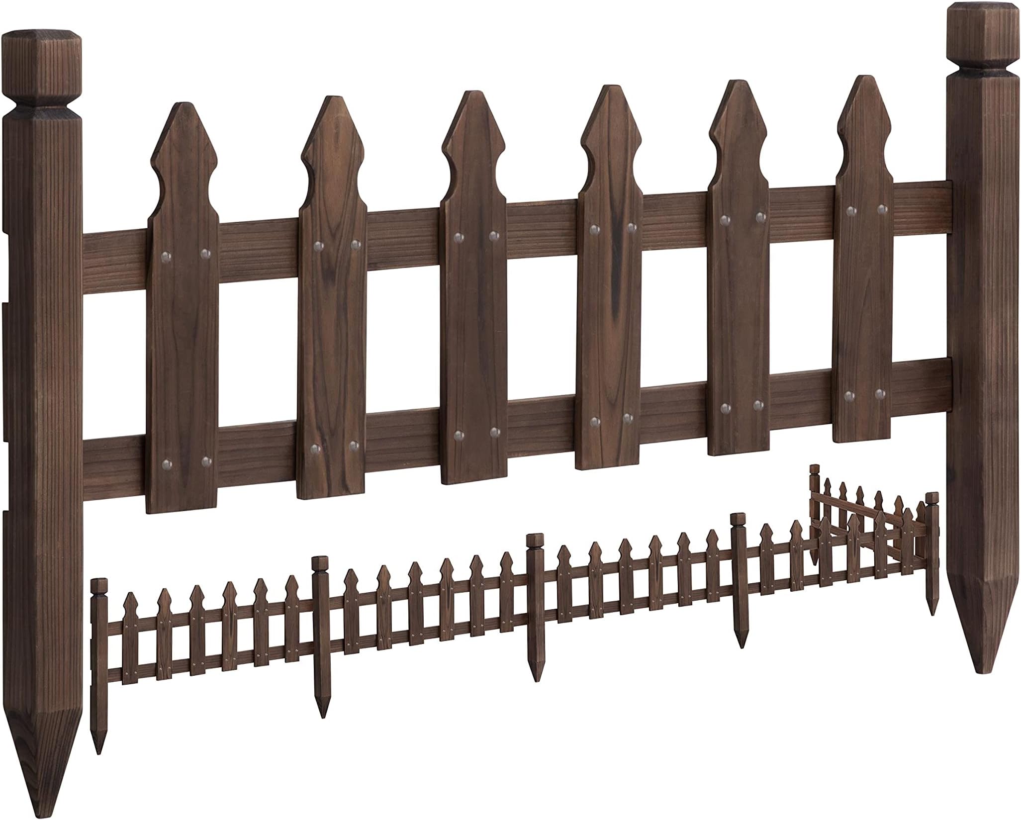 Wood Picket Garden Fence Edging Fencing Garden Yard Border Edging Panels Posts Flower Plants Pool Fences 177.5 x 21.7โโ (LxW)