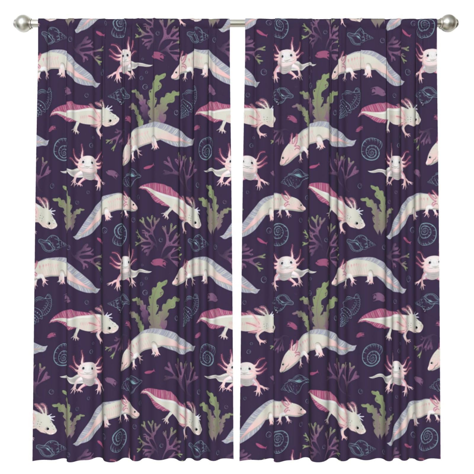 InOmak Axolotls, 2 Panels Window Curtains 52 x 84 Inch Blackout Curtains for Living Room Bedroom