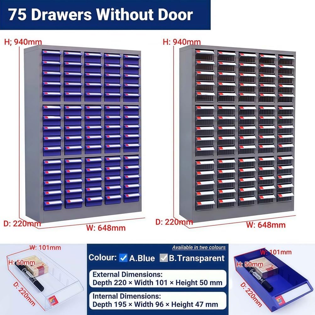 Alloy Steel Nut and Bolt Organizer Cabinet - Drawer Storage with Labels for Workshop, Garage & Office Hardware Tools, Durable Tool Chest for Efficient Organization,75 Drawers Without Door