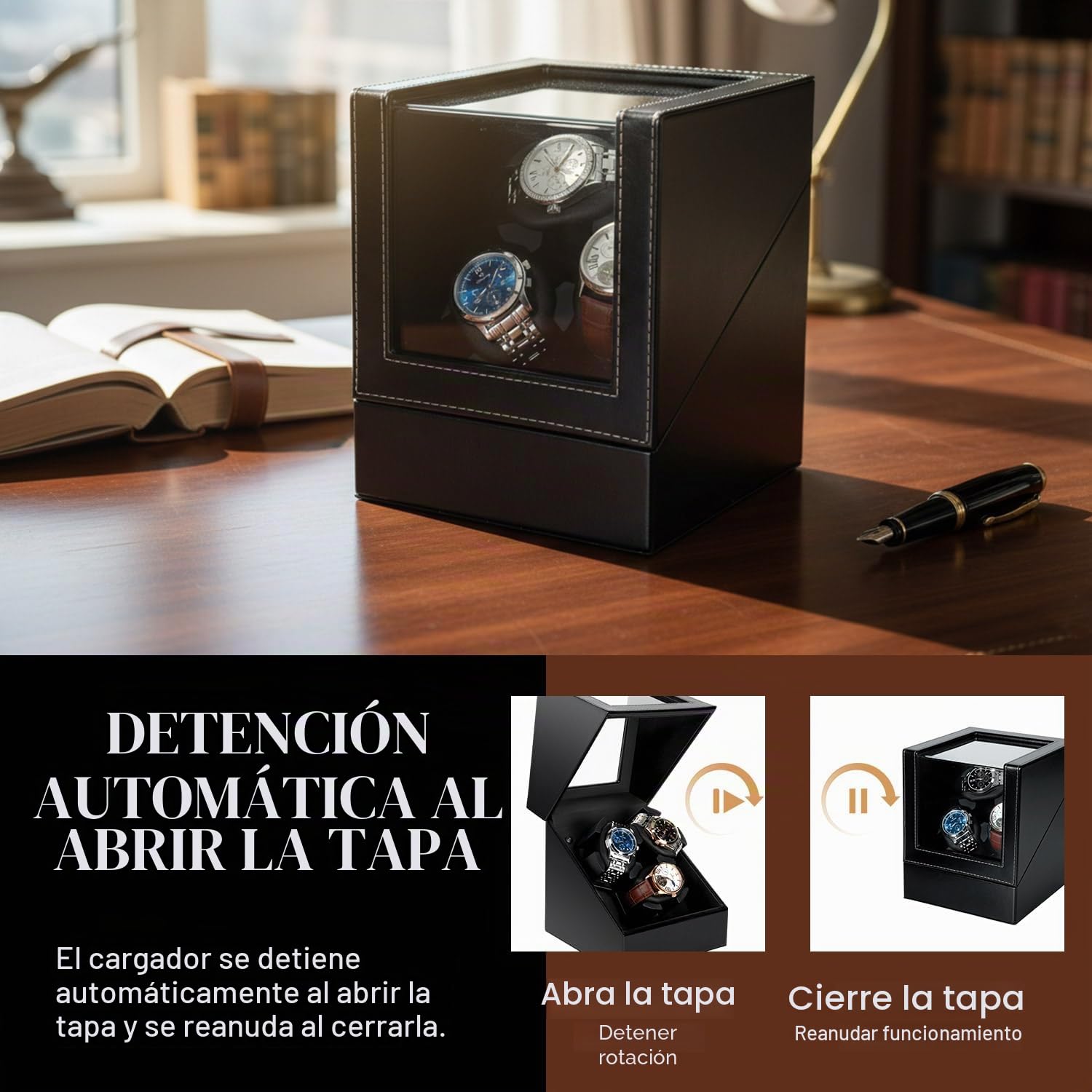 Mcbazel Watch Winder,Caja para Reloj Automático Individual de Lujo con Motor Silencioso, 2 Modos de Rotación, Caja de Cuero para Relojes Mecánicos, Expositor de Colección, Regalo Ideal.
