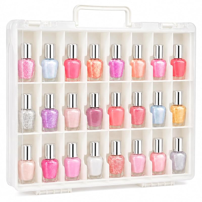 Maleta Organizadora ALCYON Transparente com 48 Compartimentos para Esmaltes, Branca