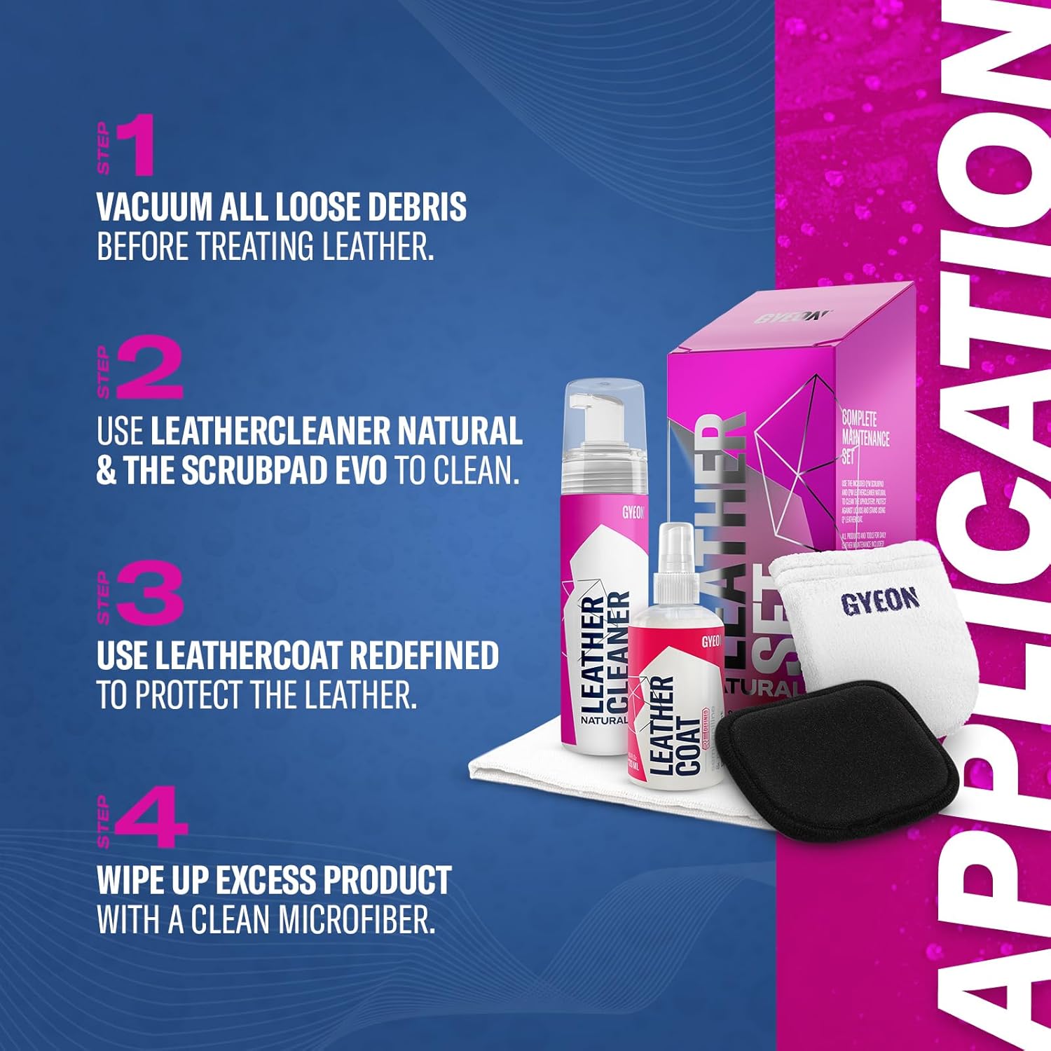 Gyeon LeatherSet Natural Automotive Leather Cleaning Coating kit pre‑Cleaner Plus Leather sealant Protection for car Seats interiors Hydrophobic Ceramic Sheen prep & Maintain - Image 3