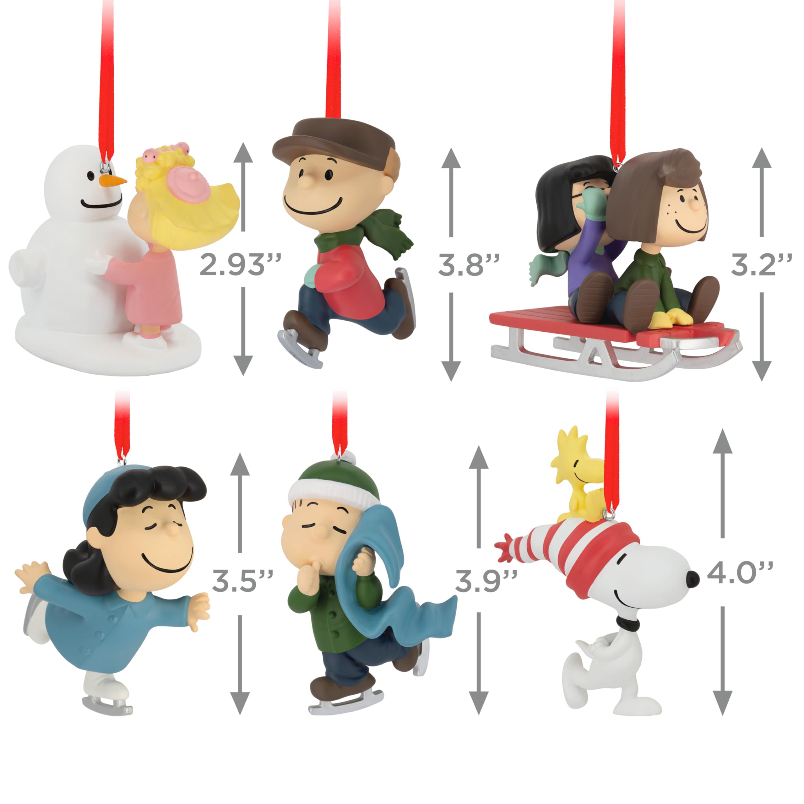 Hallmark Collectable PEANUTS Ornaments, Pack of 6, PEANUTS Gang Winter Activities Figures, Hanging Ornaments, SNOOPY - Image 3