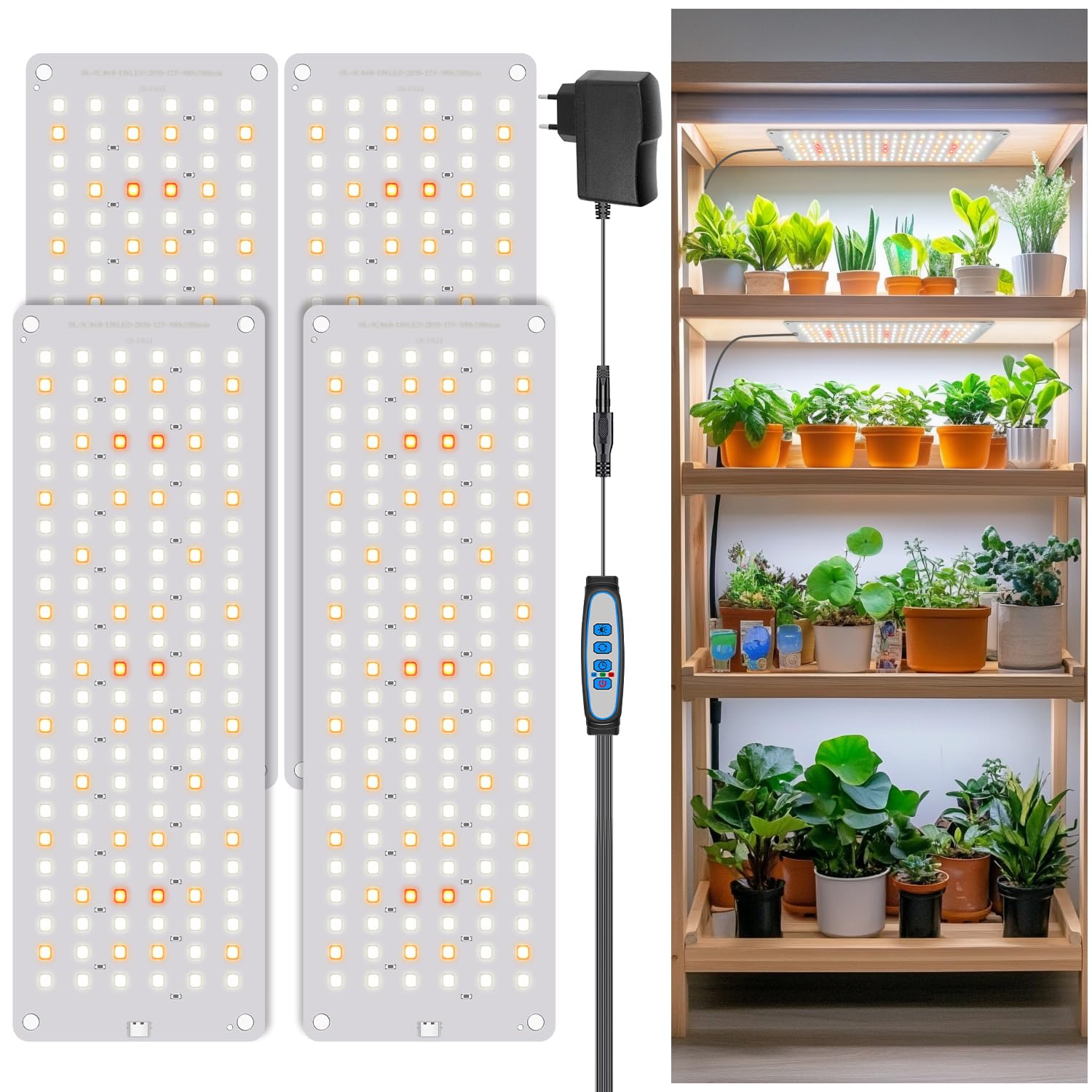 Aumtrly Pflanzenlampe 552 LED Vollspektrum 4er-Pack, Schlankes Pflanzenlicht für Indoor-Pflanzenanbau, Sämlinge, mit UL-Adapter, 6/12/16H Timer, 3 Lichtmodi, 5 Dimmer