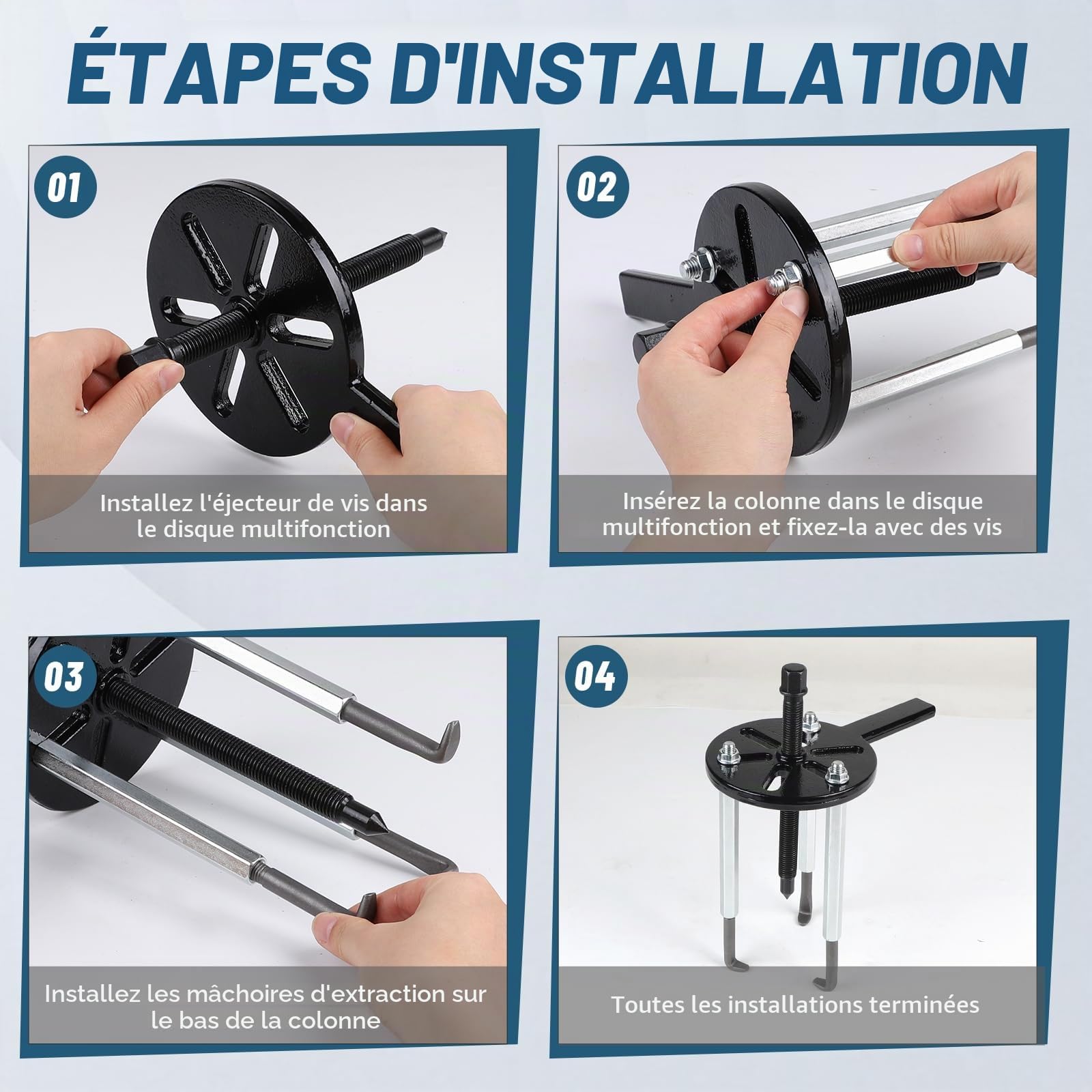 21 en 1 Extracteur Roulement Interieur, Arrache Moyeu 3 Griffes, Outil de Démontage Roulement avec 6 Tailles de Pince, pour Le Démontage des Roulements de Voitures, de Machines et de Moteurs