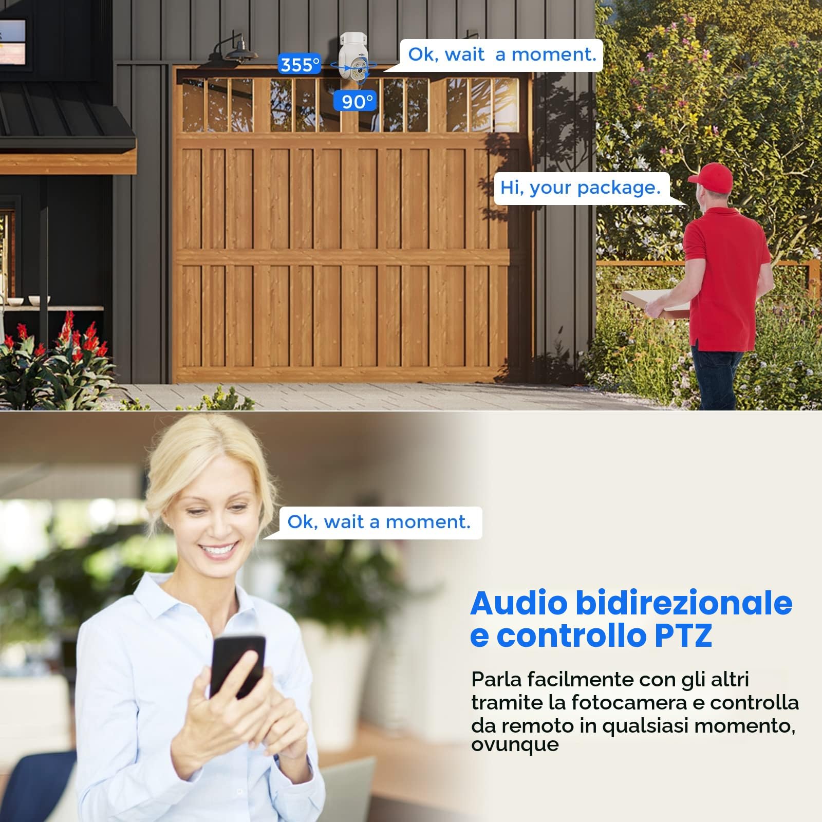 Hiseeu 【5MP PTZ+10CH Mini NVR】 5MP Kit Videosorveglianza PTZ WiFi Esterno con 1TB HDD NVR, Visione Notturna a Colori, Rilevamento del Movimento, Allarme Sonoro Audio Bidirezionale Remoto Vista Alexa
