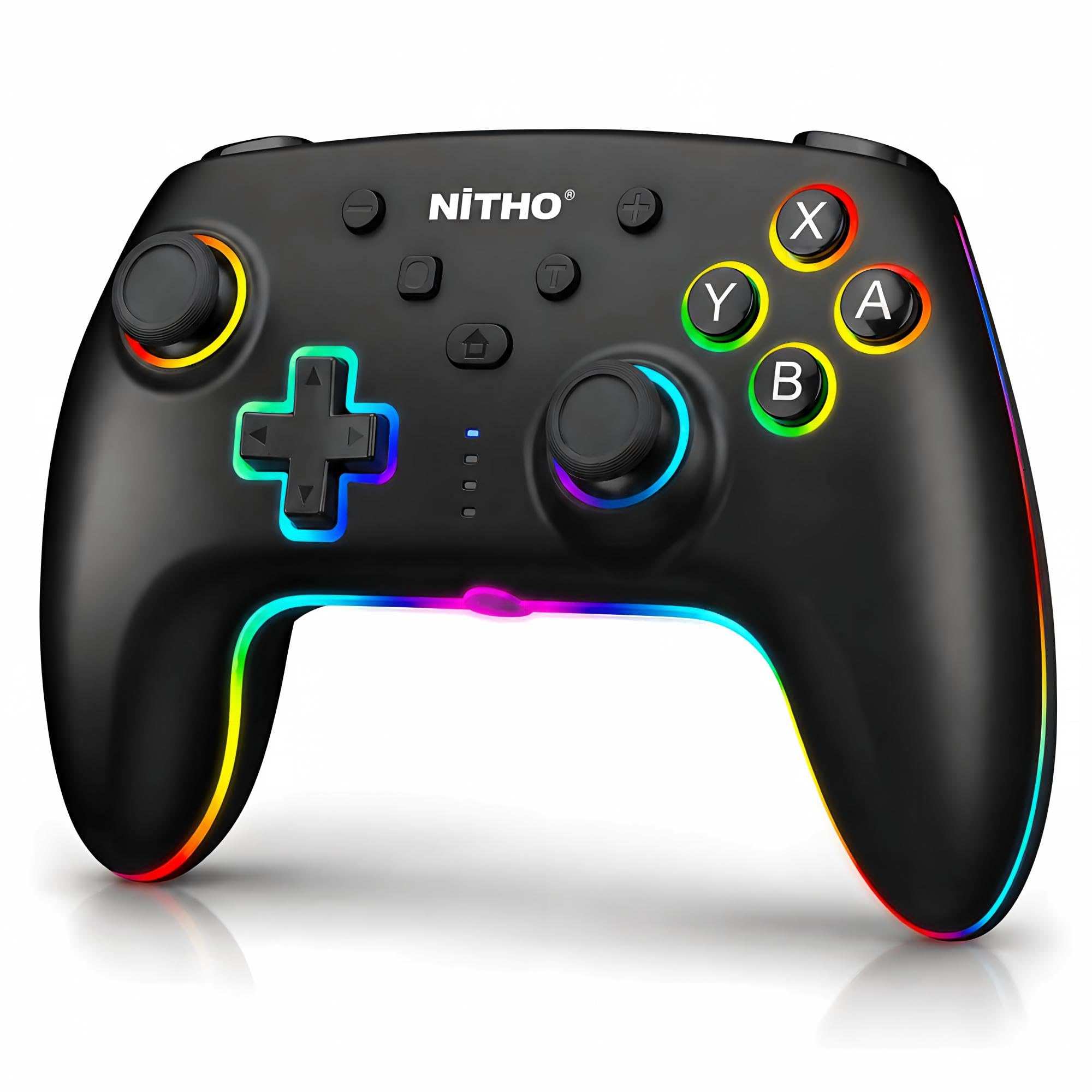NITHO NEON DARK OPS Mando Inalámbrico para PC, Switch, Switch 2, Android y iOS, Gamepad con Gatillos Hall Effect, Turbo, Botones Macro Programables, Sensor de Movimiento, Doble Vibración y Luz RGB