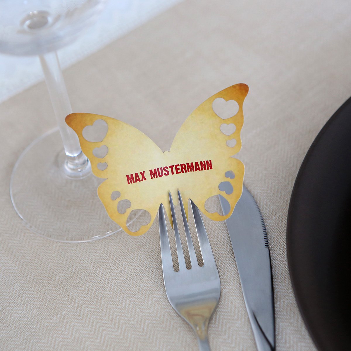 Tischkarten Hochzeit als Schmetterling (40 Stück) - lasergeschnittene Platzkarten in Vintage