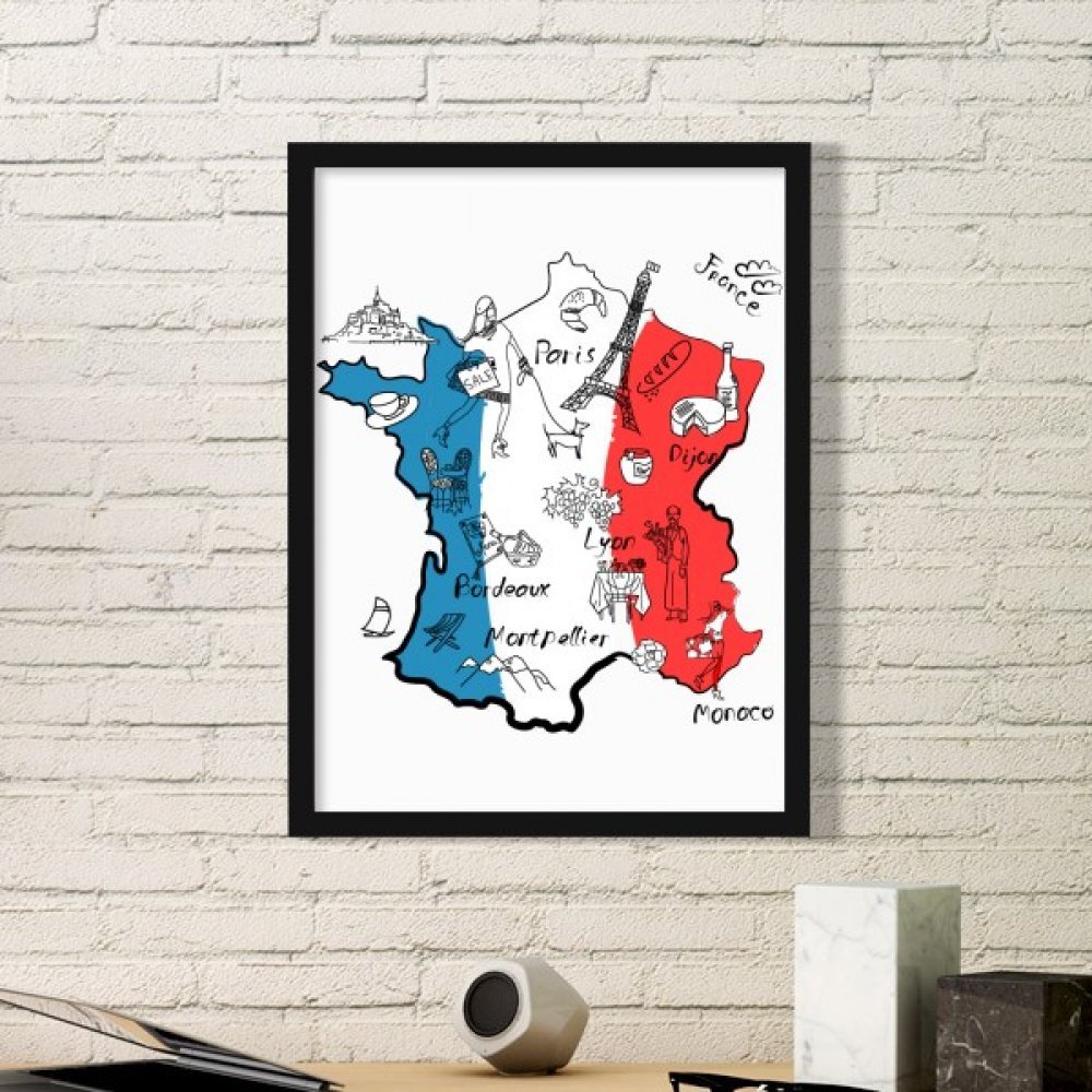 Cadre photo France avec illustration épurée pour égayer un mur blanc vide