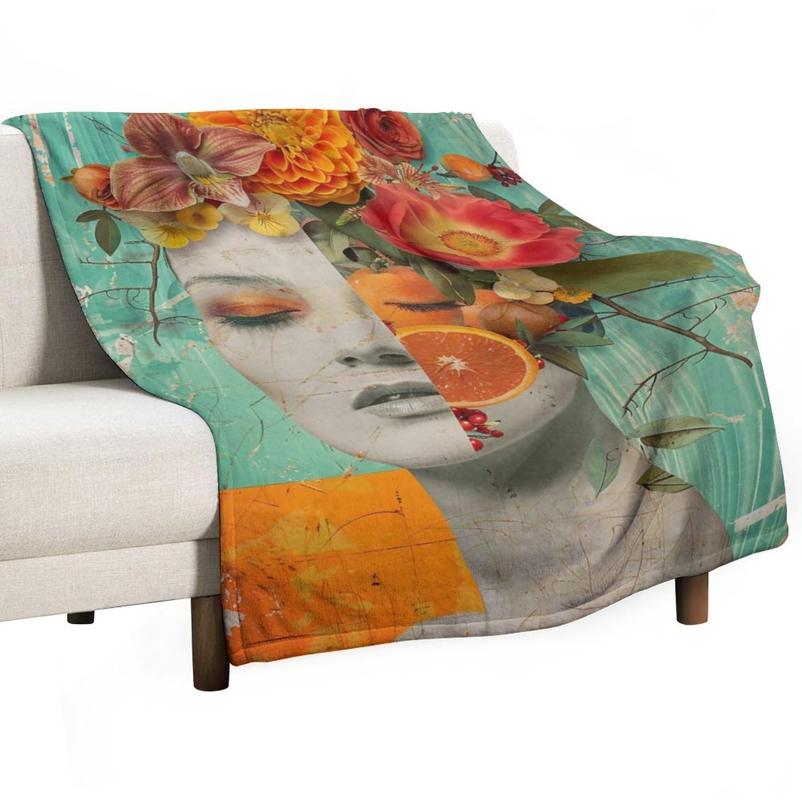 YHGSREUOH Surreal Floral Collage Woman Portrait 03 Flannel Blankets Fleece Soft Throw Lightweight Plush Gifts for Couch, Bed, Cozy Sofa Plush, Chair, Lovers 130x175cm(50x70in)