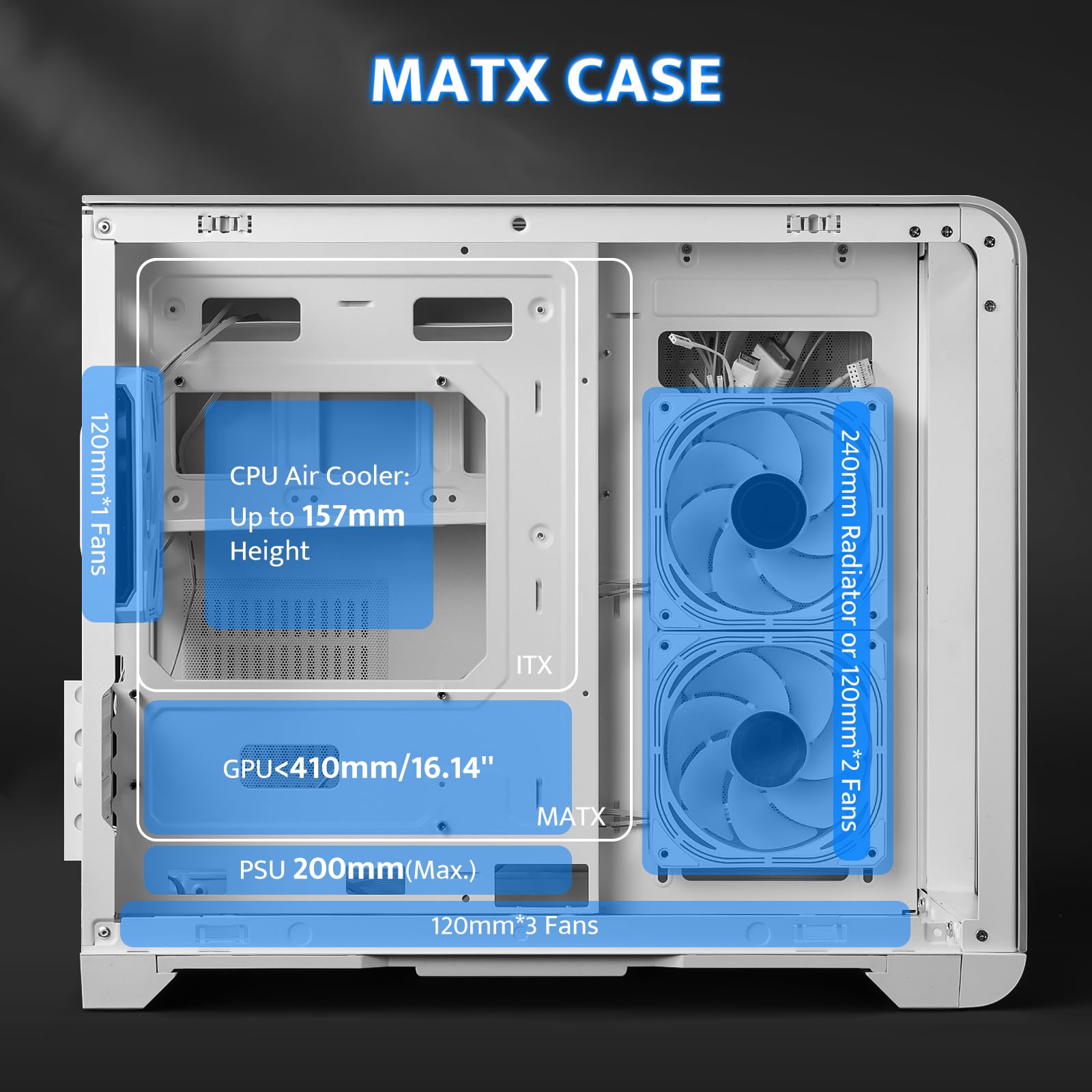 darkFlash MATX Gaming PC Case con schermo, tre lati vetro Micro-ATX custodia, curvo Full View Dual, 3 PWM ARGB Fans Computer Case preinstallato, Tipo C, RTX 40 compatibile, bianco (L280M)