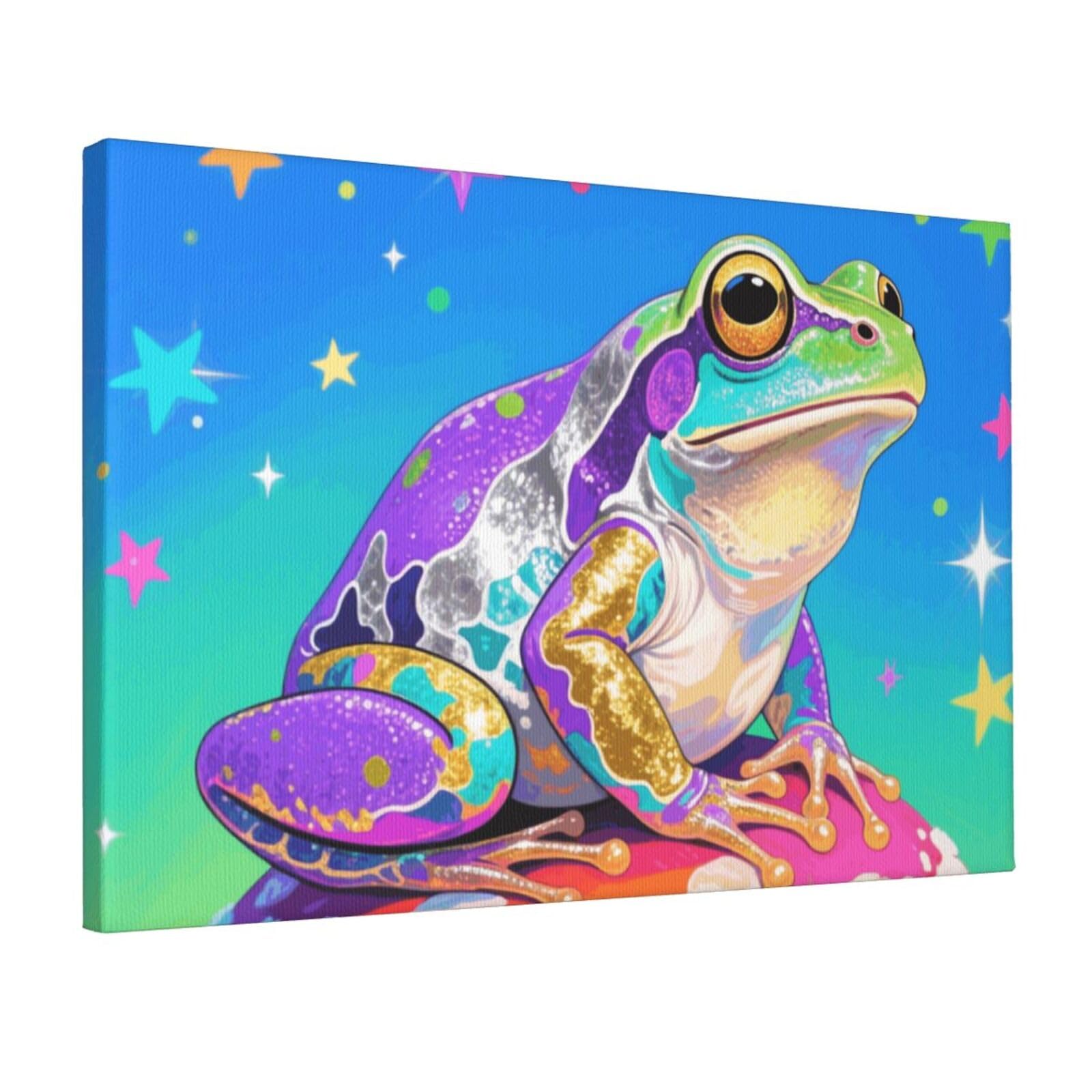 Fodpand Colorful Frog Unframed Canvas Wall Art,Modern Posters Print Wall Decor Canvas Oil Painting For Bedroom Living Room Bathroom Wall Hanging Artwork Ready To Hang 12"X18"