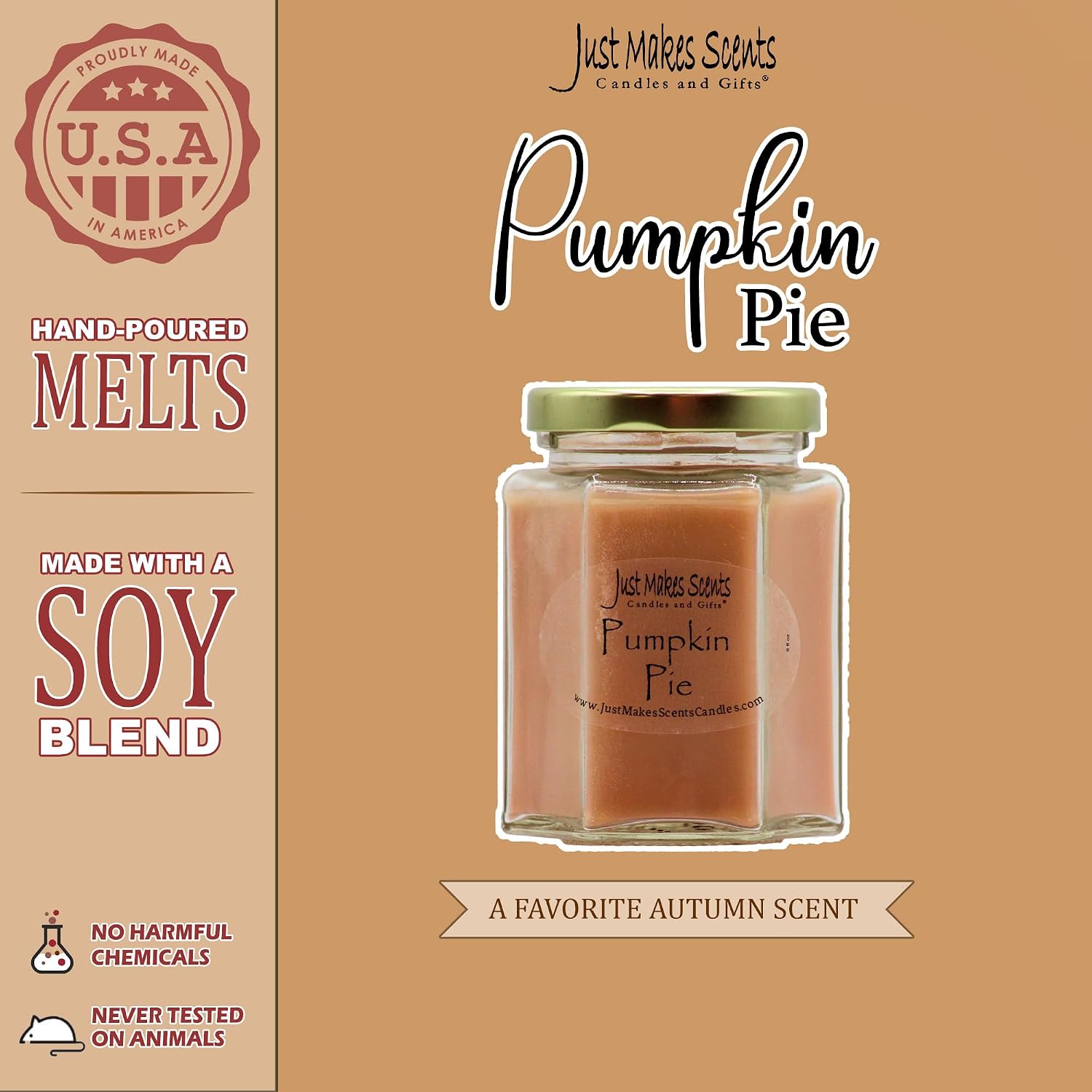 3 Pack - Pumpkin Pie Scented Blended Soy Candle | Hand Poured Fall Fragrance Candles | Made in The USA by Just Makes Scents