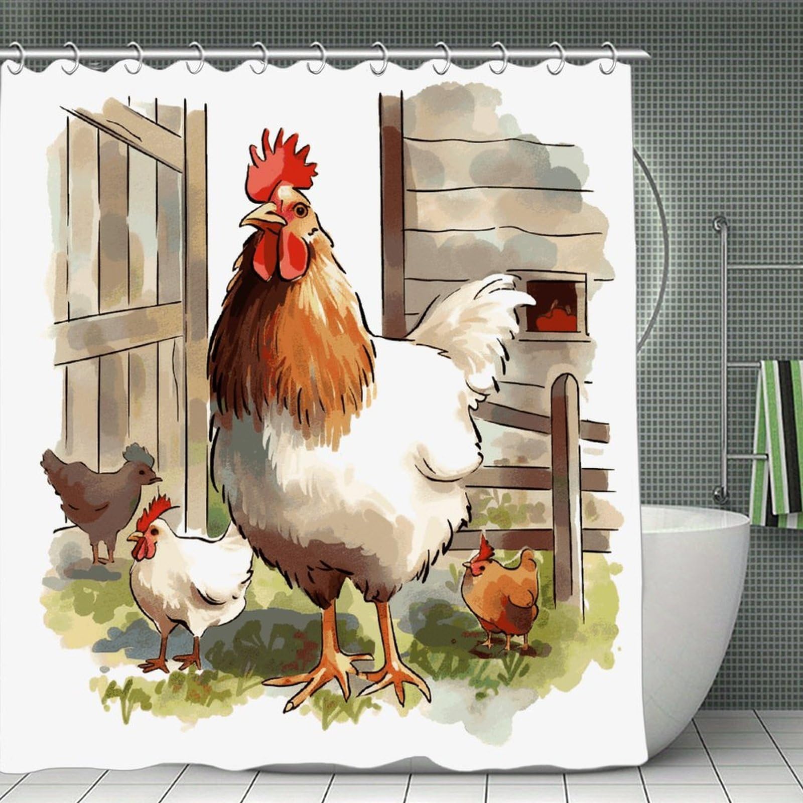 FekiLoot Farm Animals Shower Curtain Minimalist Thick Bathroom Curtain Washable Modern Bathroom Shower Curtain Heavy Duty Waterproof Cloth Bath Curtain with Hooks 70.8"x70.8"