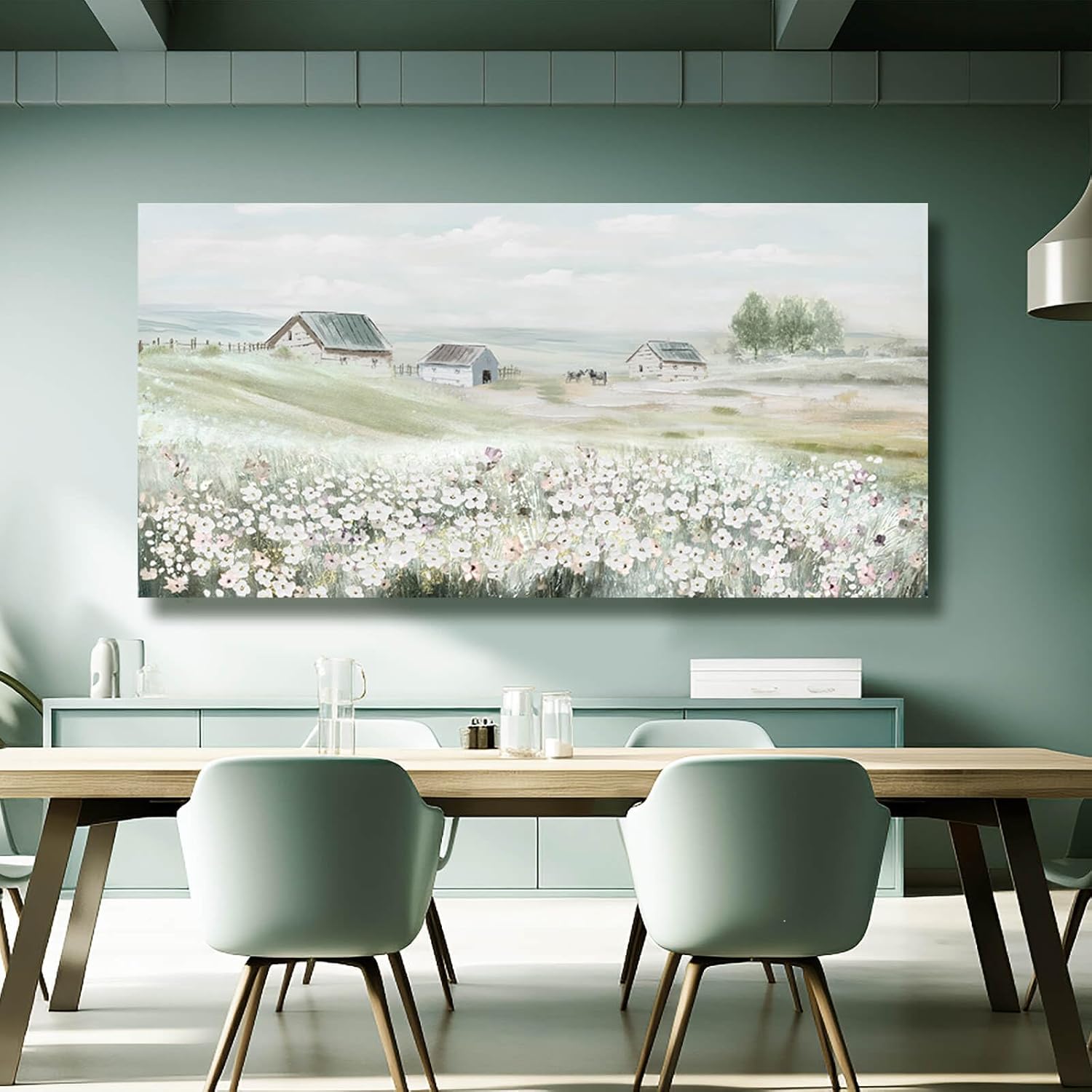 Large Framed Wall Art for Living Room - Grassland Landscape Home Wall Decor - Vintage Neutral Canvas Pictures for Bedroom 29"x 58" Office Wall Hanging