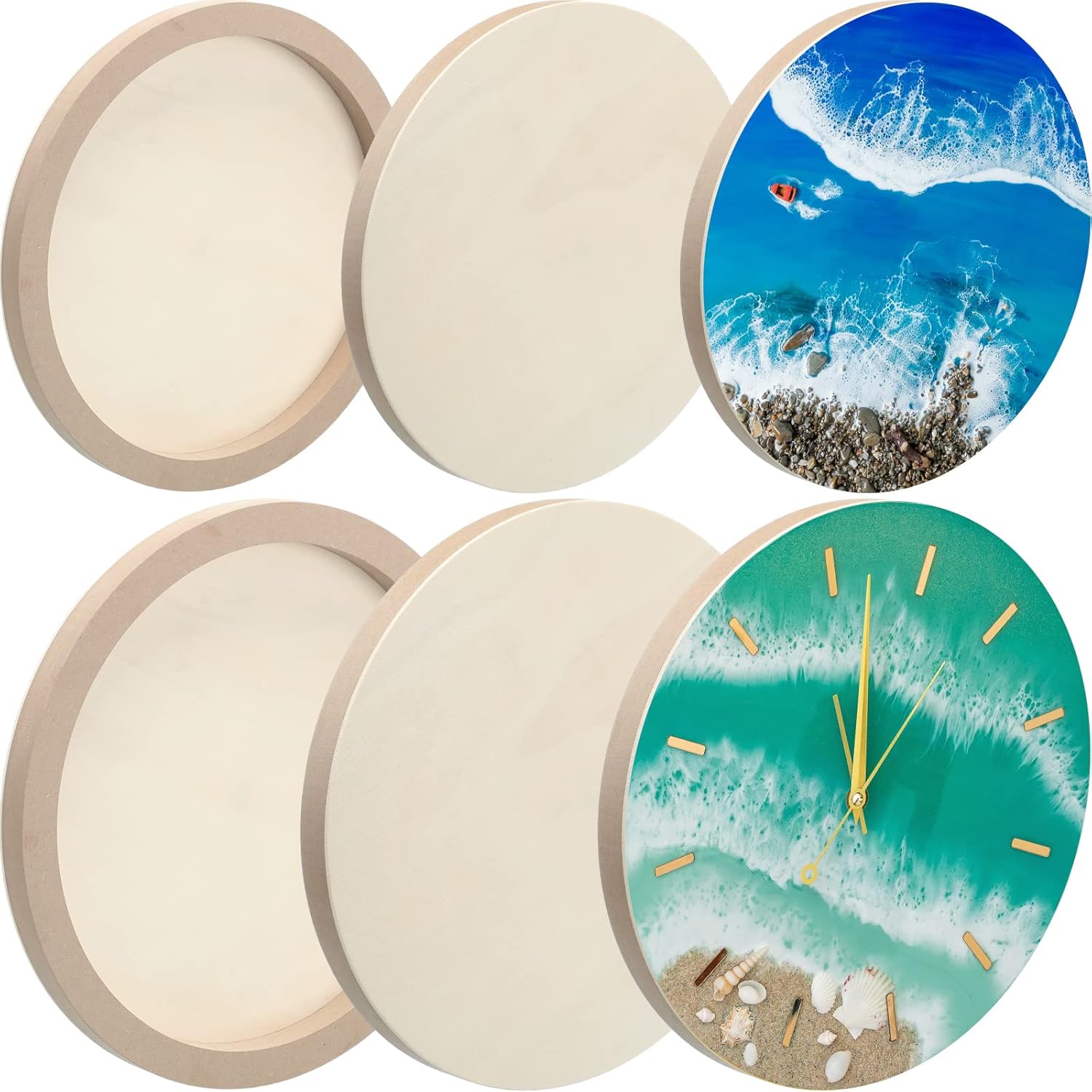 Geelin 6-Pack Unfinished Round Wood Canvas Panels 8" & 12" - Circle Painting Boards for Acrylic Oil Pouring Crafts DIY Christmas Gifts
