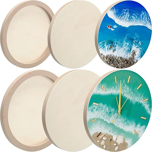 Geelin 6 piezas de lienzo redondo de madera de 8 pulgadas/12 pulgadas, paneles de madera circulares para pintar pequeños lienzos acunados, tablero