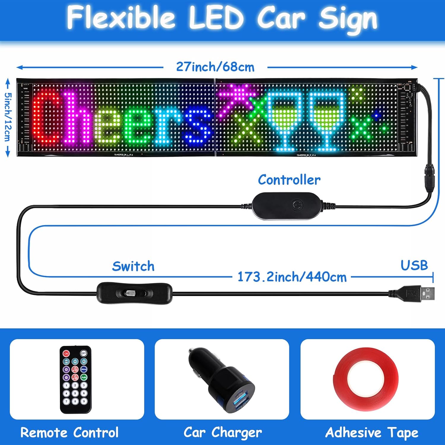 Programmable Flexible LED Display Panel - Bluetooth & USB Control, DIY Scrolling Digital Sign for Stores/Bars/Home Decor, USB 5V Powered (27''x5'') - Image 4