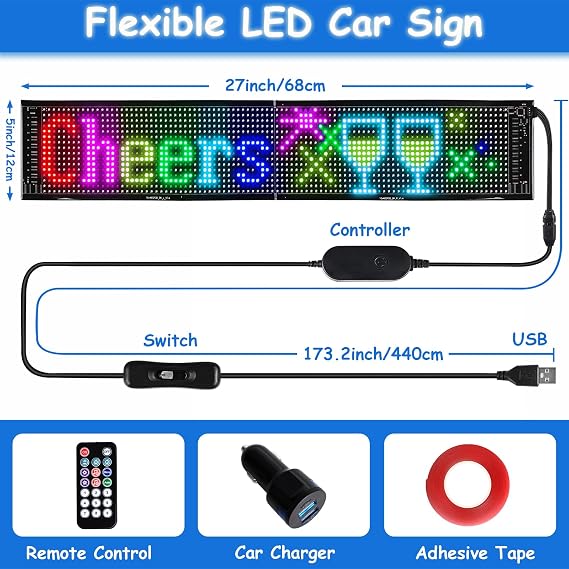 LED Signs, Outdoor Signage, Programmable Flexible Large Bright LED Matrix Panel USB 5V Bluetooth Application Control DIY Scroll LED Sign 60cm for Car, Store, Bar, Party, Business Festival Home Decor