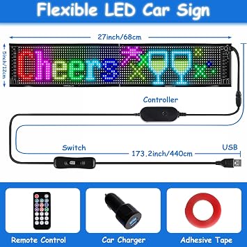 LED Signs, Outdoor Signage, Programmable Flexible Large Bright LED Matrix Panel USB 5V Bluetooth Application Control DIY Scroll LED Sign 60cm for Car, Store, Bar, Party, Business Festival Home Decor