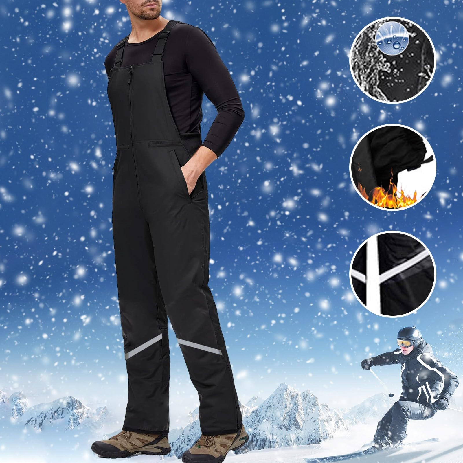 Sunnyuk Completo Sci Uomo Salopette Invernale Termici Pantalone Montagna Taglie Forti Tuta Elasticizzati Impermeabile Pantaloni Curvy da Neve Sci Snowboard